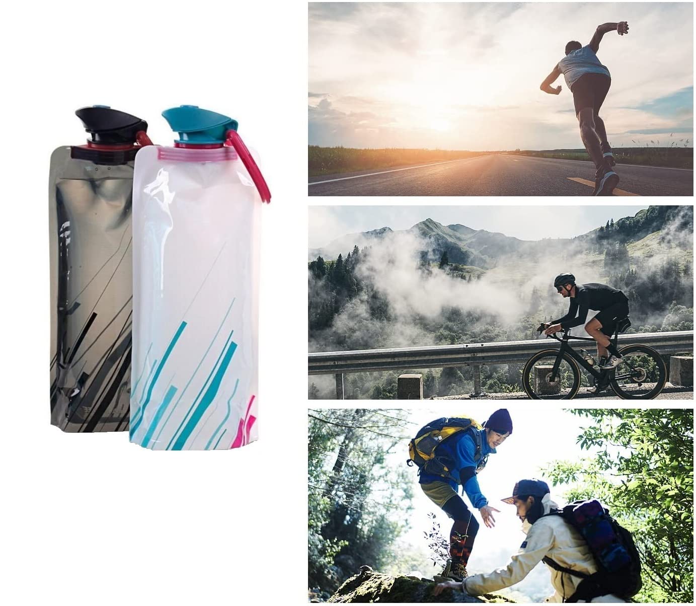 Lot De 3 Gourdes Pliables Réutilisables 700ml - Pour Sport, Voyage, Compactes Et Sans Fuite - 10