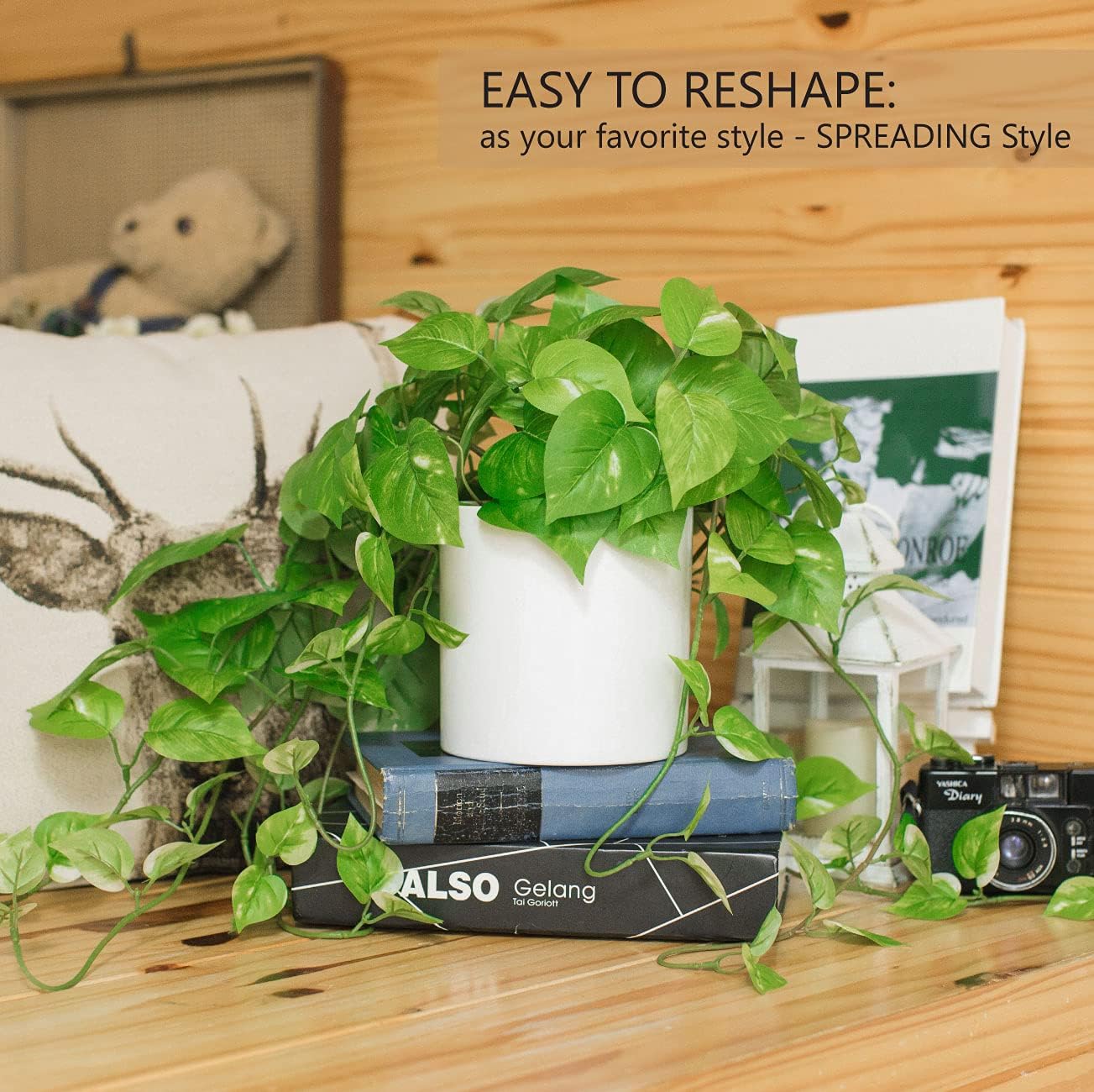 ROVALA Artificial Plants for Home Decor Indoor in Pot, Faux Plants Indoor Fake Plants for Living Room Decor Fake Plants for Bedroom Aesthetic - Pothos