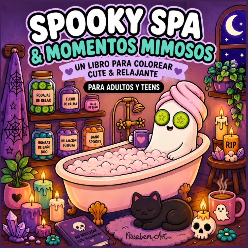 Spooky Spa & Momentos Mimosos: Libro para colorear Bold and Easy con fantasmas adorables, escenas cozy de spa y relajación para adultos y adolescentes