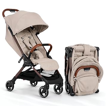 Silver Cross Clic Compact Travel Stroller Latte Lightweight Baby Stroller for Airplane Travel One-Hand Fold, Lie-Flat Infant & Toddler Seat Birth to 55 lb