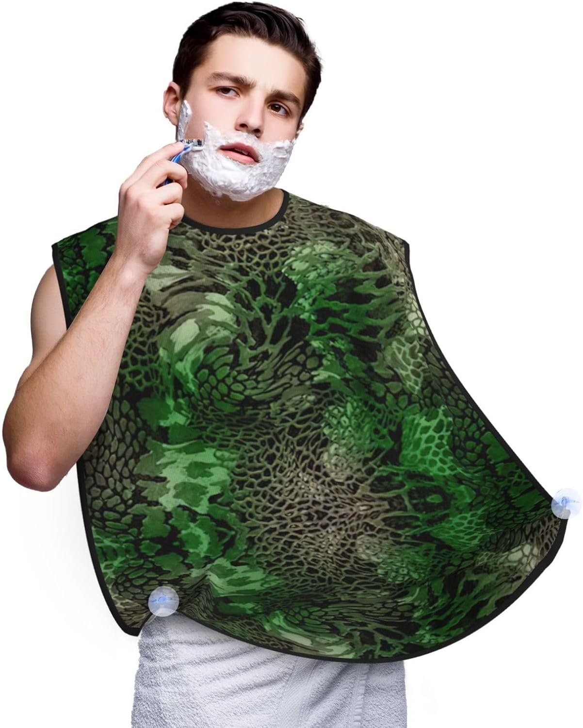 Green Snake Print Beard Bib Apron, Shaving Apron For Dad, Men'S Hair Catcher For Shaving Best Gifts For Dad