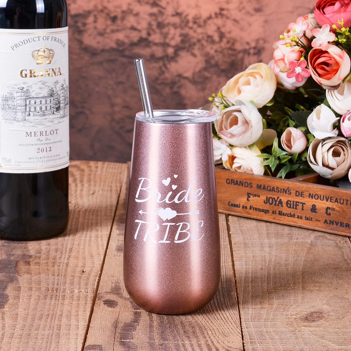 DHQH Bridesmaid Tumbler Bridesmaid Proposal Gifts 6 Pack 6oz Bride Tribe Stainless Steel Wine Tumblers Wedding Engagement Bachelorette Party Gifts