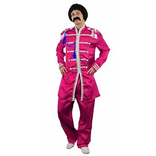 Costume de sergent pop pour adulte – Taille S – Veste rose avec tresse argentée et pantalon rose – Déguisement sur le thème de la musique des années 60 - Les Beatles, Paul McCartney, John Lennon, RIngo Starr, George Harrison