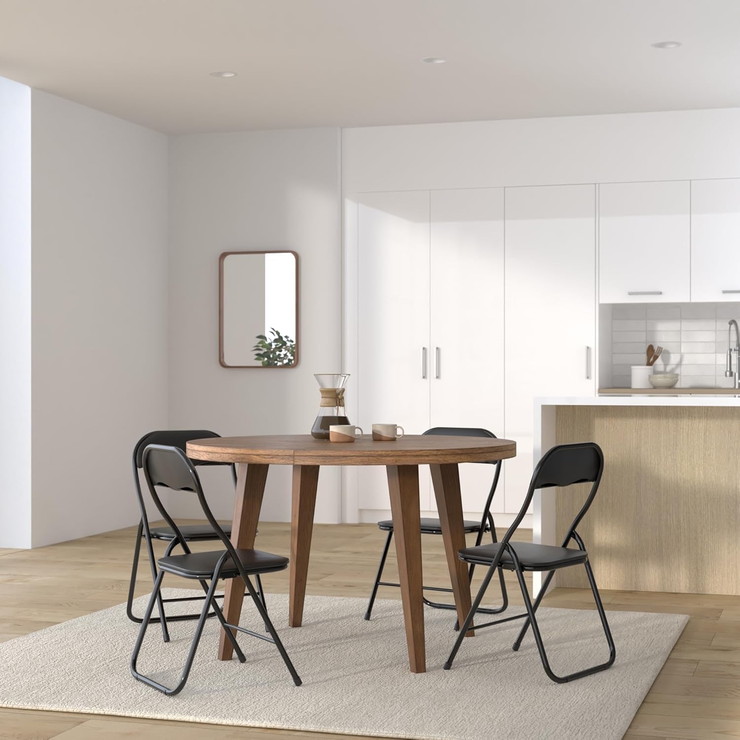 DUPI Silla Plegable de Metal | Acolchada y Cómoda | Uso en Cocina, Oficina, Camping | No Requiere Montaje | para Espacios Pequeños | Sintético | Pack de 4 Unidades | Negro