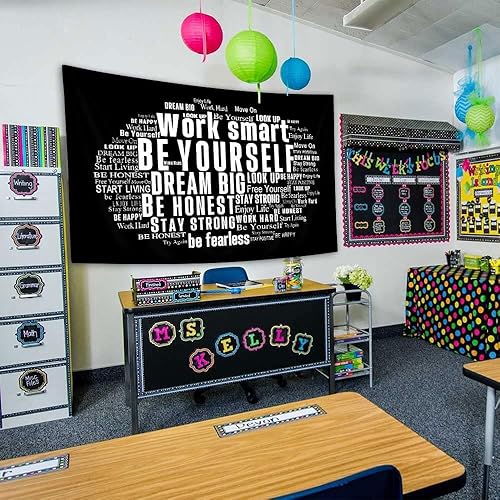 Miniatura 3 de Tapiz colgante de pared con citas inspiradoras para oficina, palabras positivas, letras y refranes, blanco y negro, tapiz decorativo de pared para