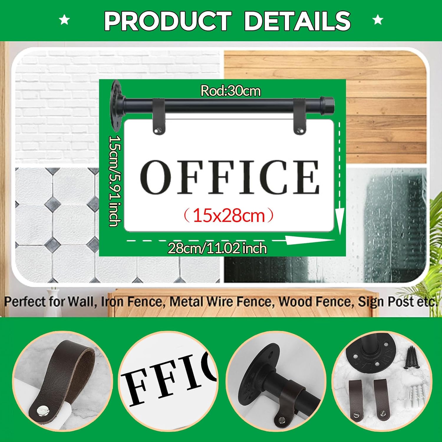 Office Sign for Door 11" x 6" Wall-Mounted Outdoor Double-Sided Office Plate Sign for Business Waterproof UV Printed Acrylic Plate with Metal Bracket (OFFICE - WHITE)