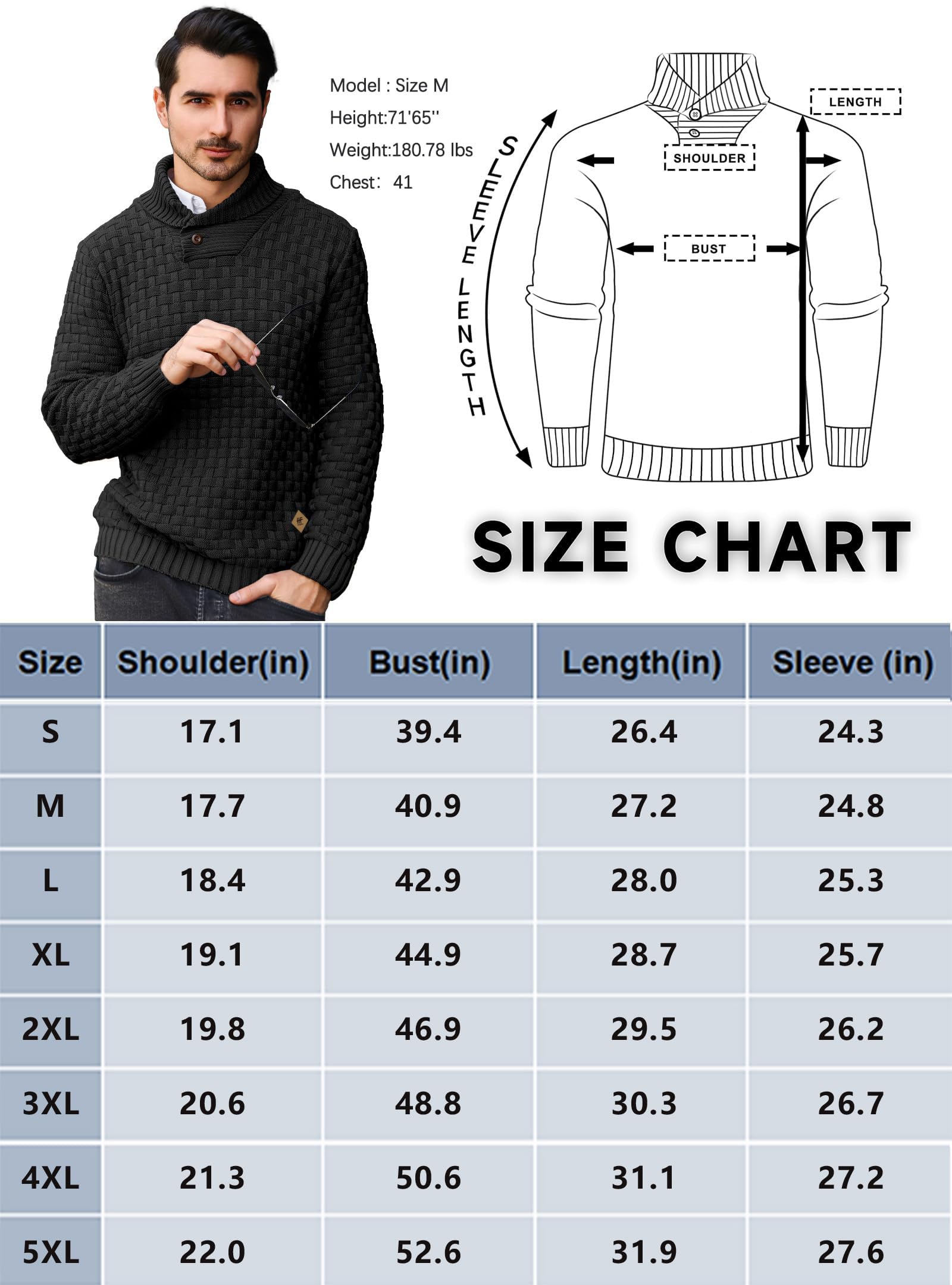 HYPESTFIT Pull d'hiver pour Homme,Motif Columbia, mélange Cachemire et Laine, Chaud et Confortable, col Montant, Manches Longues, Tailles S à 5XL