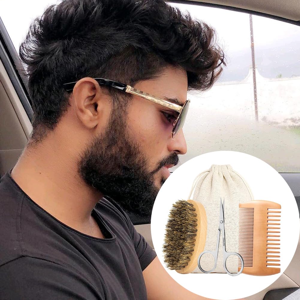 Cerioll Spazzola Da Barba Con Setole, Spazzola Da Barba Con Setole Di Cinghiale, Spazzola Per Barba Uomo, Pettine Da Barba E Set Di Spazzola Per Uomo, Con Pettine Per Barba, Forbici Da Barba
