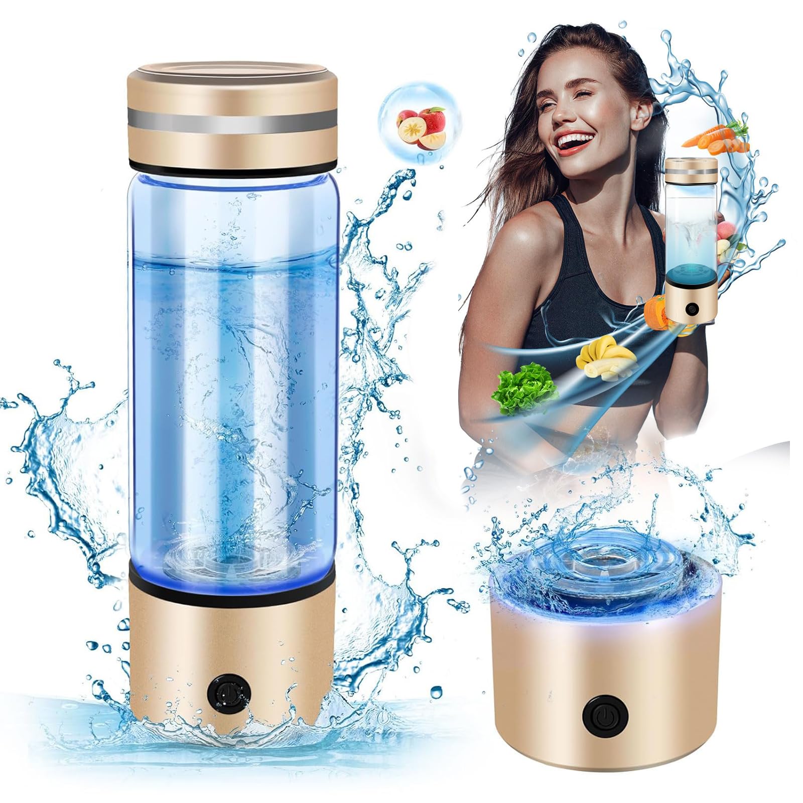 Bottiglia Generatore Di Acqua Idrogeno Portatile - 420 Ml - Fino A 1500 Ppb - Ricaricabile USB - Vetro Borosilicato