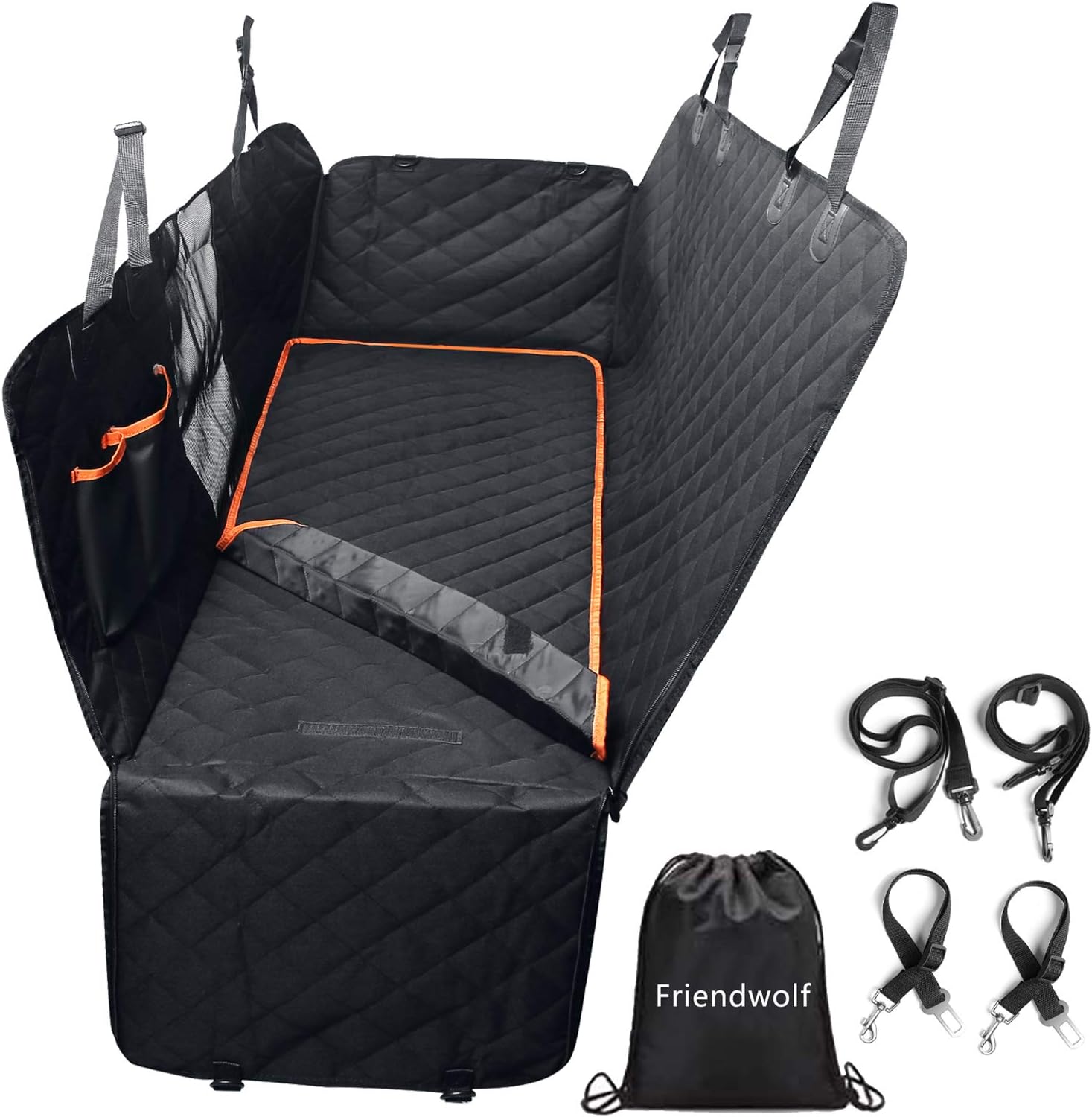 Dog Car Seat Cover - Waterproof Zipper Large Back Dog Hammock with Mesh Viewing Window - Anti-Scratch Nonslip 600D Heavy Duty Pet Car Back Seat Covers and Extra Cover for Cars Trucks and SUV