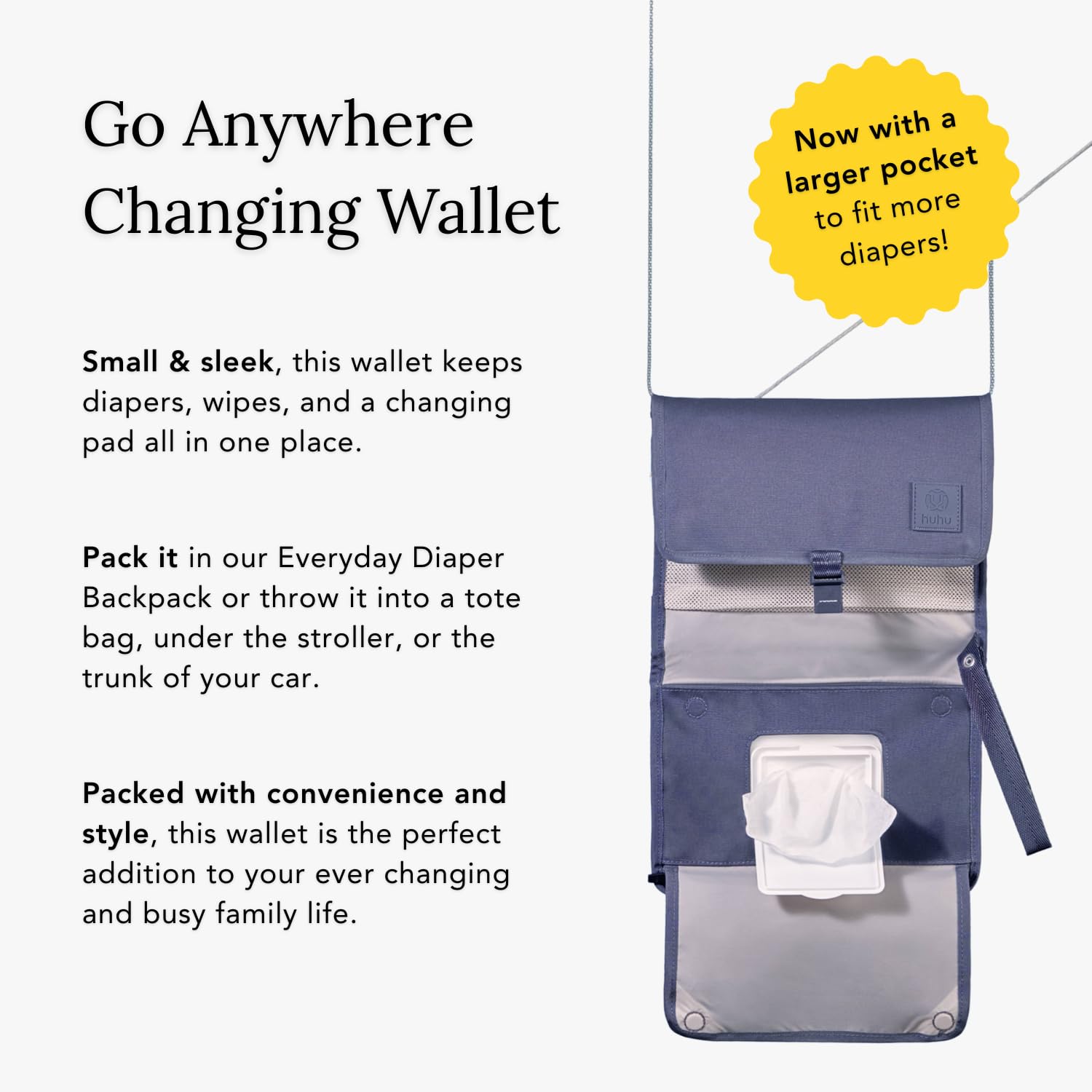 Huhu Baby Changing Wallet – Compact, Portable Diaper Changing Pad for Travel – Easy to Clean, Foldable Changing Mat – Must Have Diaper Bag Accessory for New Parents (Dusky Blue)