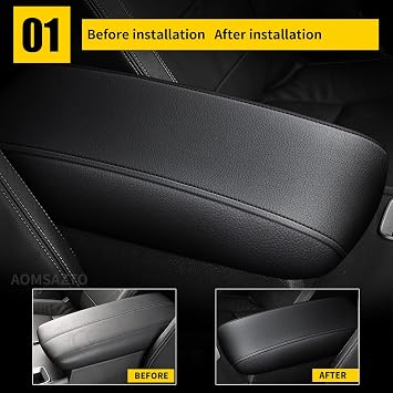 AOMSAZTO Armrest Console Covers for 2013-2018 Nissan Altima Black with Black Stiches
