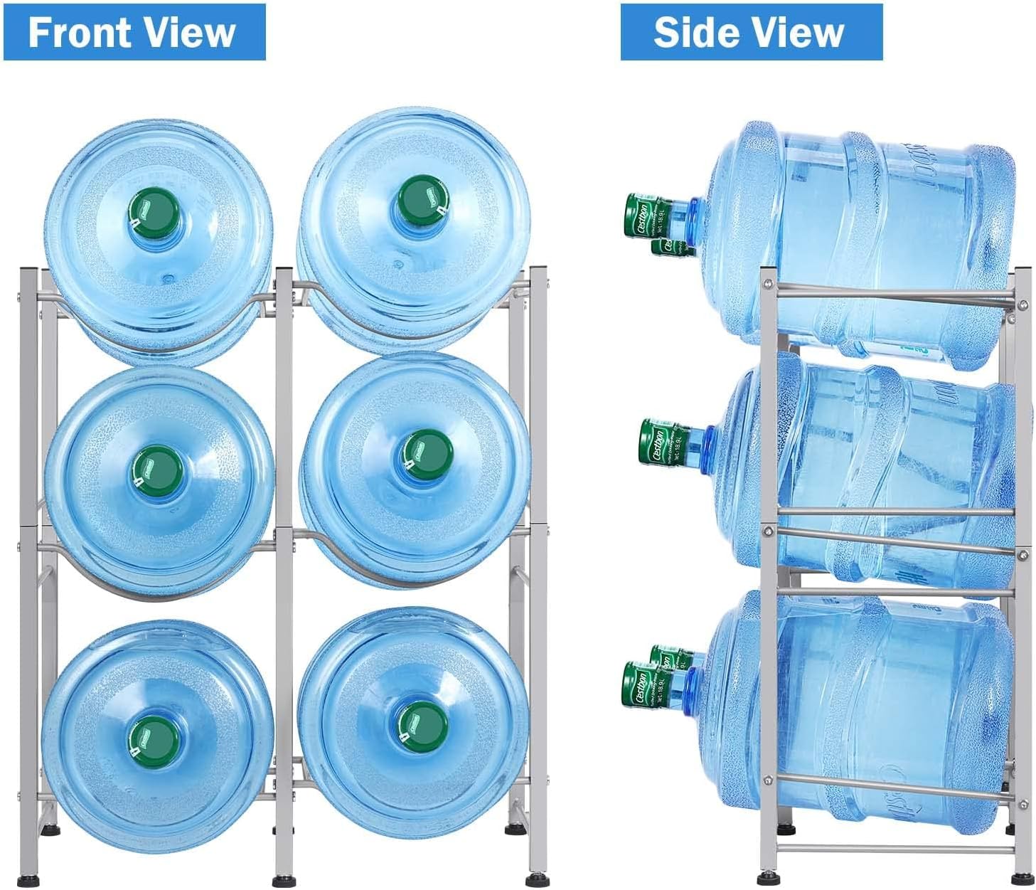 LIANTRAL 5 Gallon Water Bottle Holder, 3 Tiers Silver Double Row Water Rack image 3