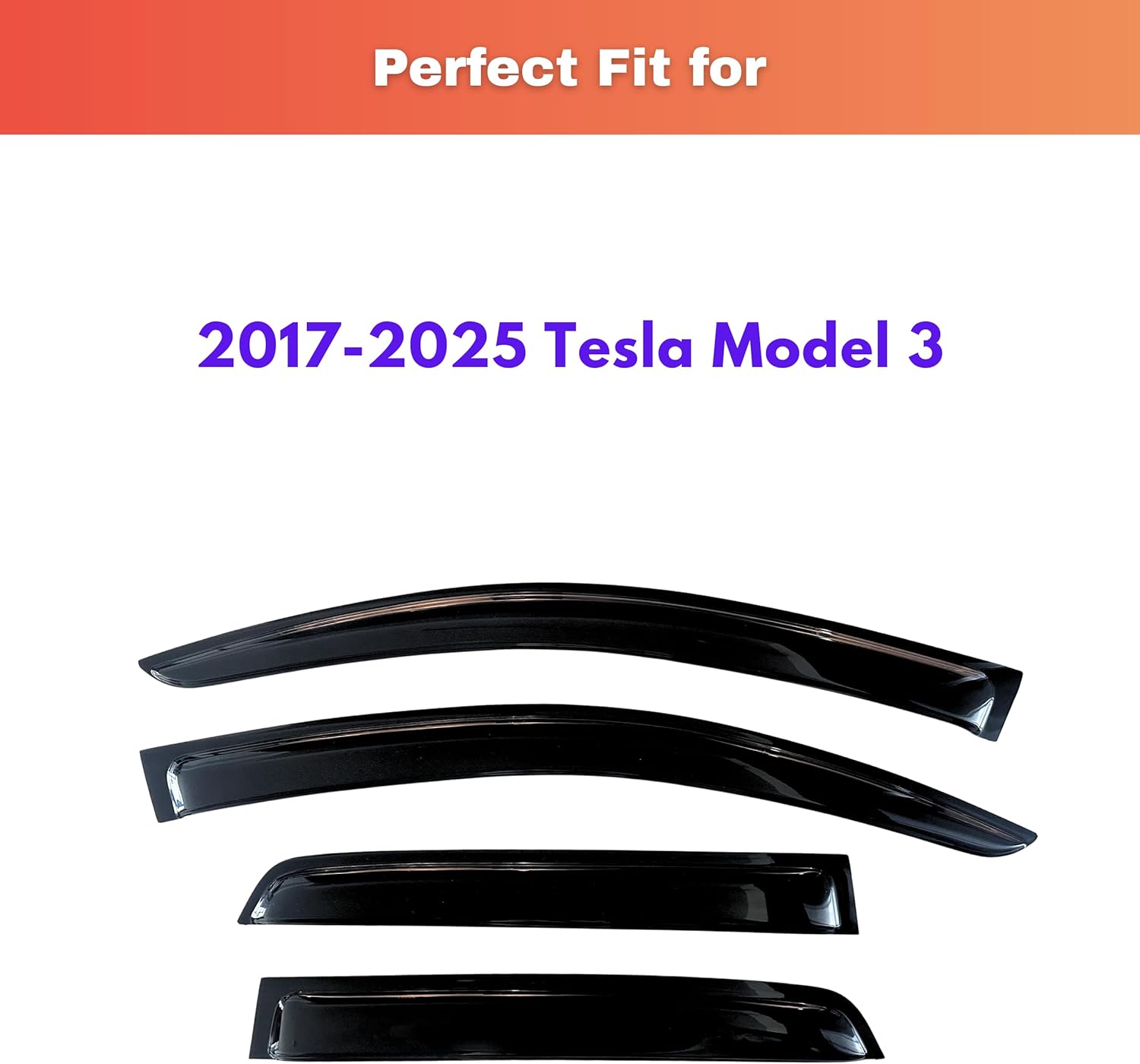 KPY Rain Guards Fit for 2017-2025 Tesla Model 3, Out-Channel Window Visors Vent Wind Deflectors 4PC, Car Accessories for 17-25 Model 3