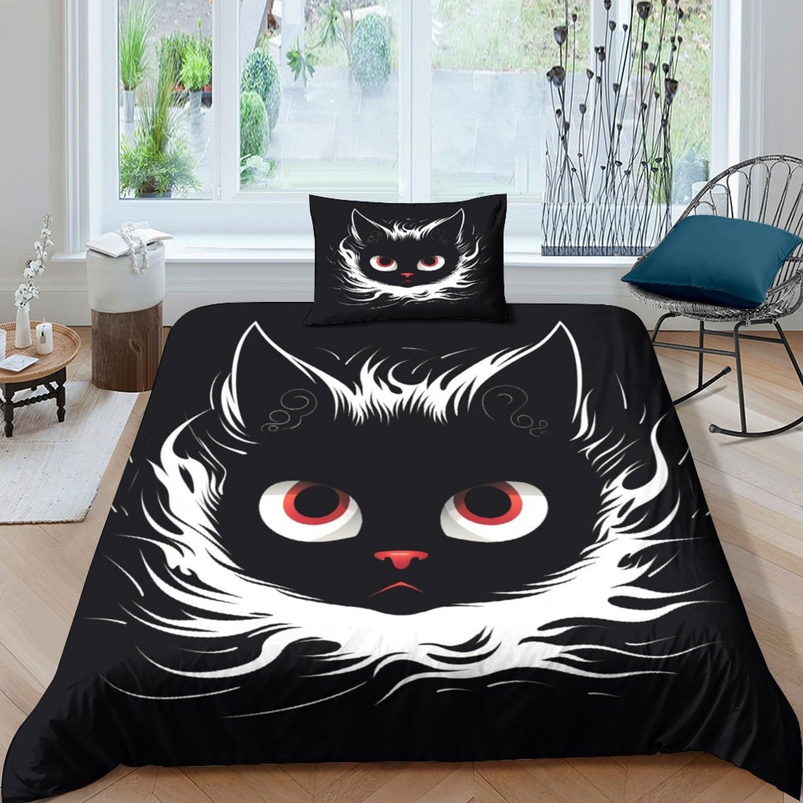 Housse de couette chat noir 135x200 microfibre抗皱 facile à border
