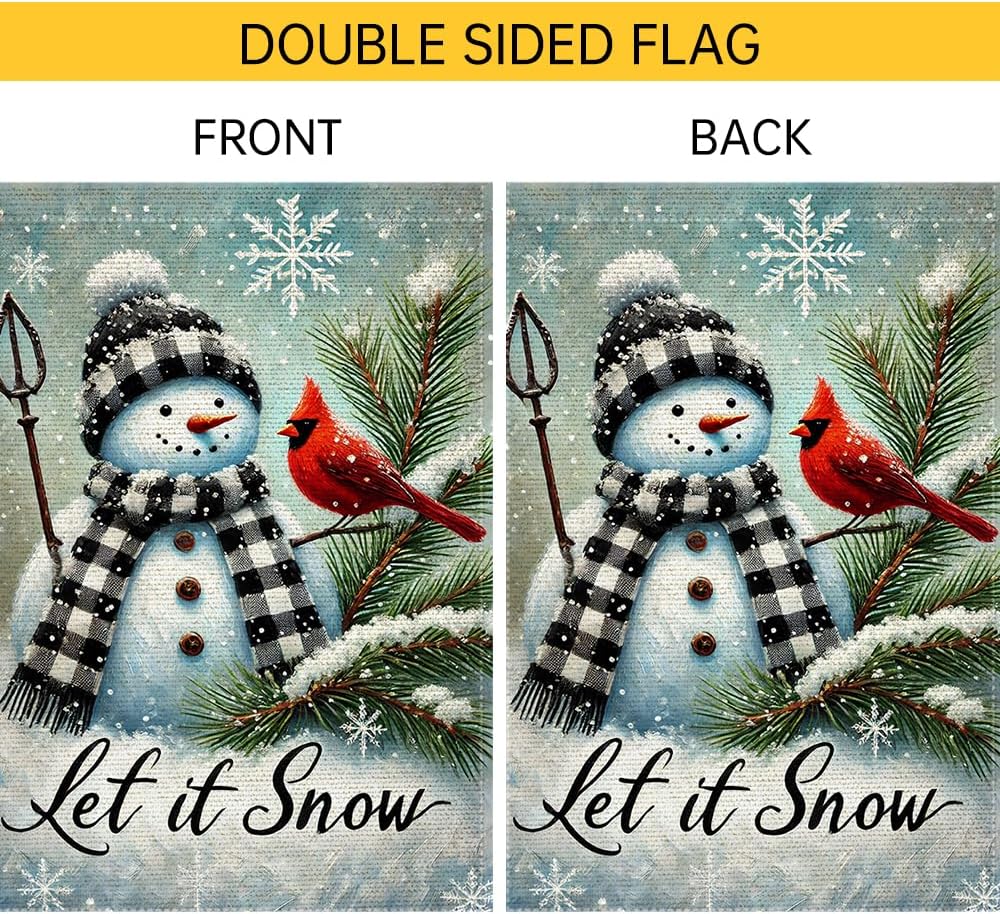 Let It Snow Snowman Cardinal Garden Flag 12x18 Inch Double Sided Burlap, Winter Yard Outside Holiday Farmhouse Outdoor Small Decor - Image 6