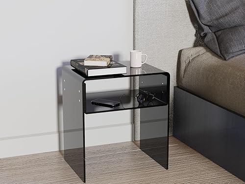Miniatura 2 de Mesa auxiliar de acrílico negro, mesa de noche de 2 niveles, 15.7 pulgadas de largo x 11.8 pulgadas de ancho x 17.7 pulgadas de alto, mesa auxiliar