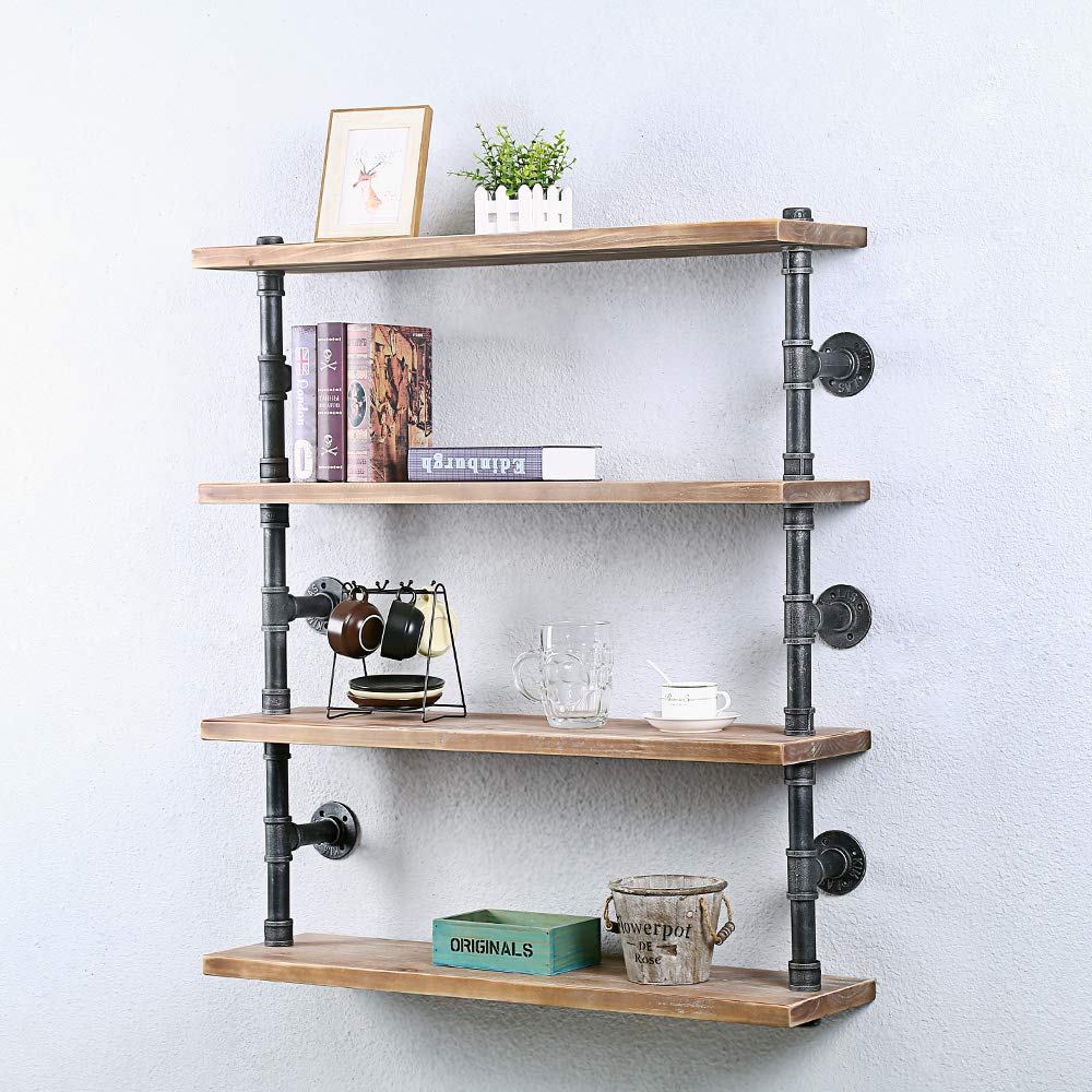 Buy GWH Industrial Pipe Shelf Wall ed,4 Tier Rustic Metal Floating
