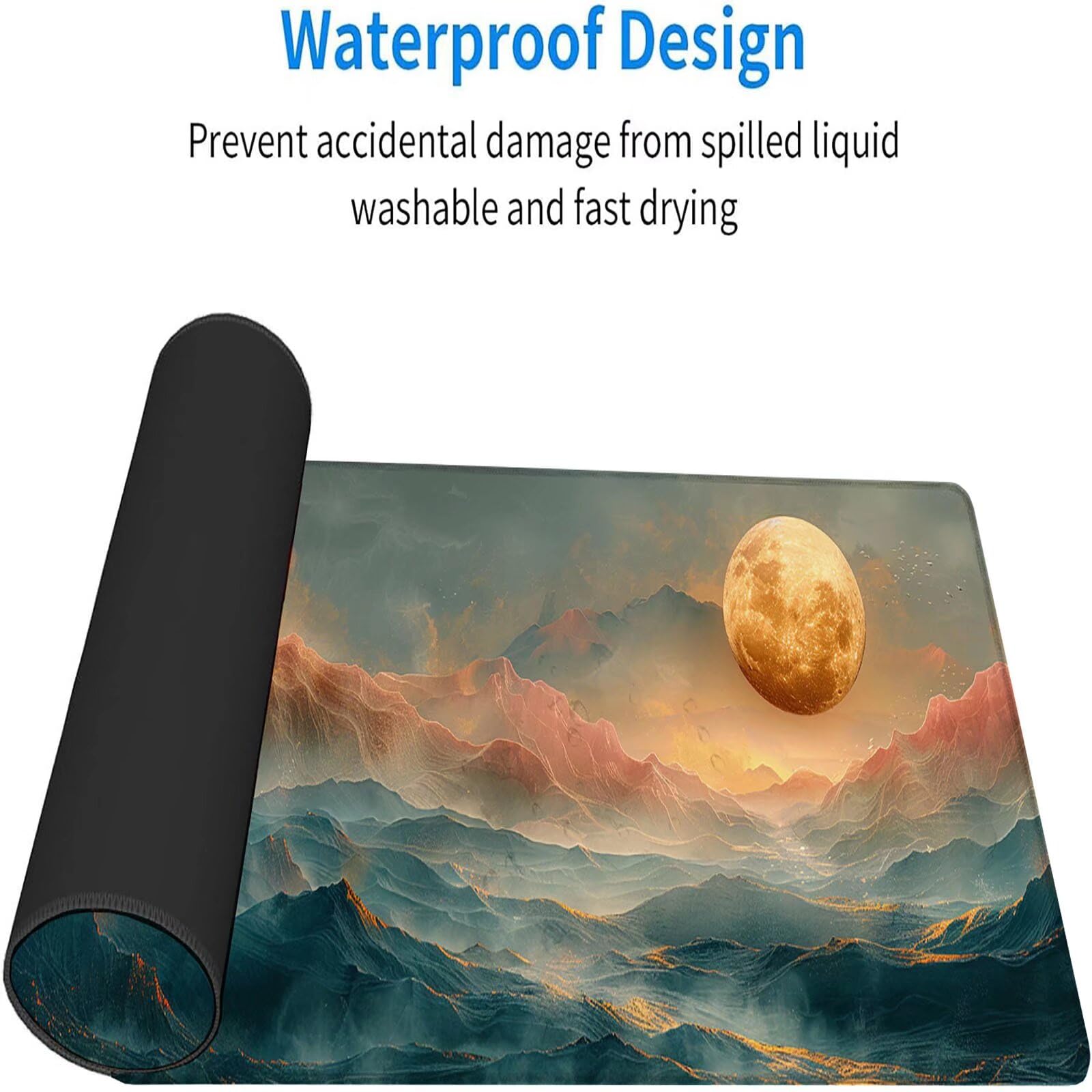 Tappetino Mouse Rosa, Luna Gaming Tappetino Mouse XXL 1200x600x3mm, Tappetino Scrivania Impermeabile e Antiscivolo, Migliora Precisione e Velocità Mouse Pad, per Accessori Gaming, Regalo 6-K-T