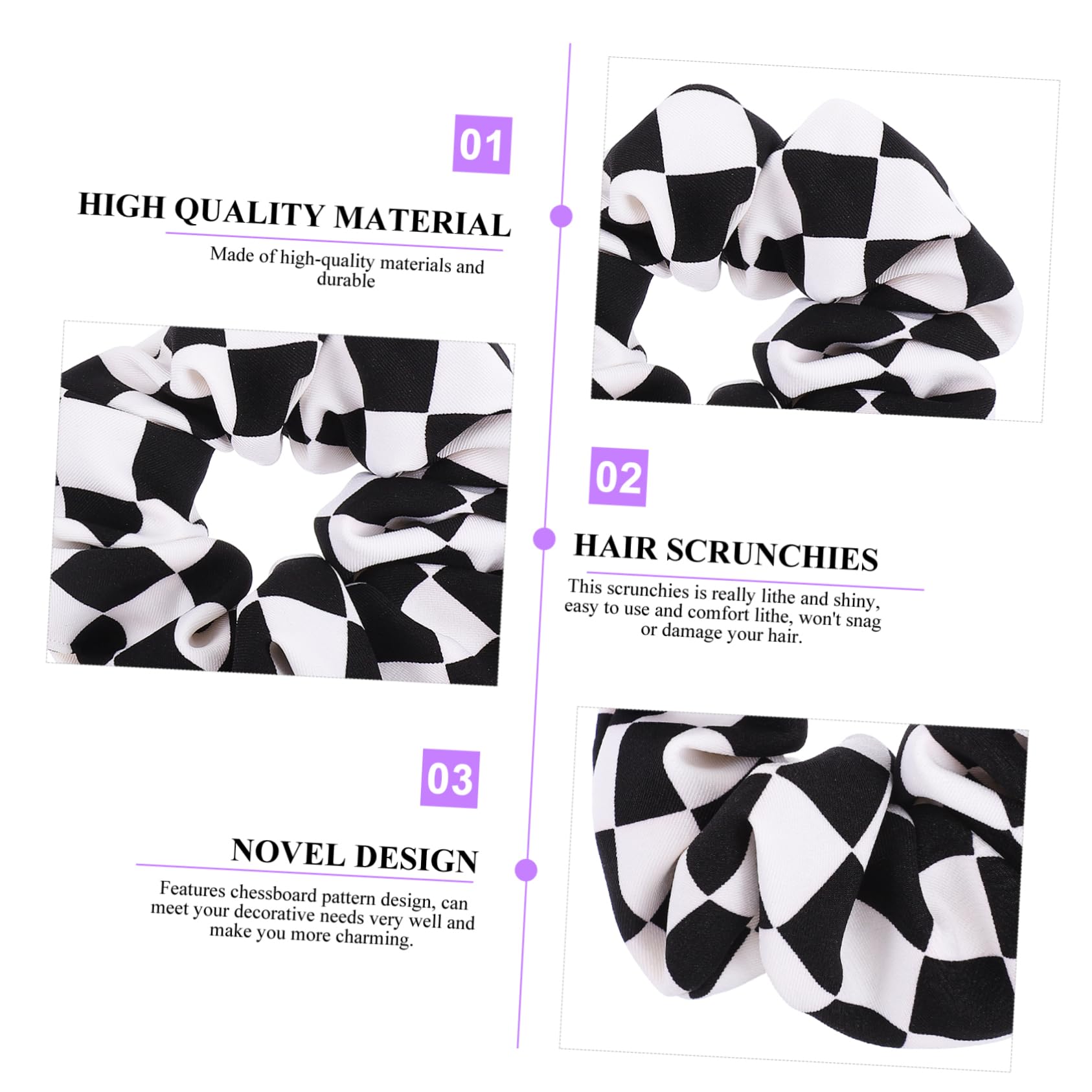 IWOWHERO 2pcs Checkered Hair Scrunchies Elastic Hair Ties for Women Chessboard Pattern Decorative Accessories for All Types for Parties and Daily Wear - Image 4