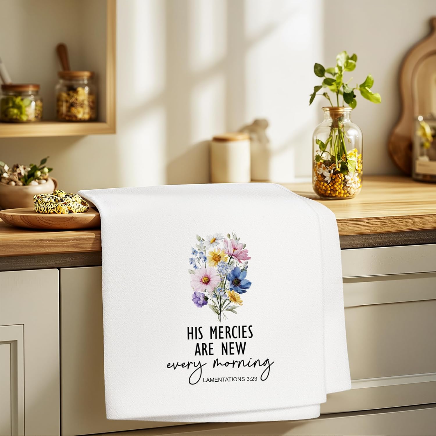 Christian Floral Towels Gifts for Women, Religious Bible Verse Towels for Kitchen Bathroom Bar (16x24 inches) - Image 3