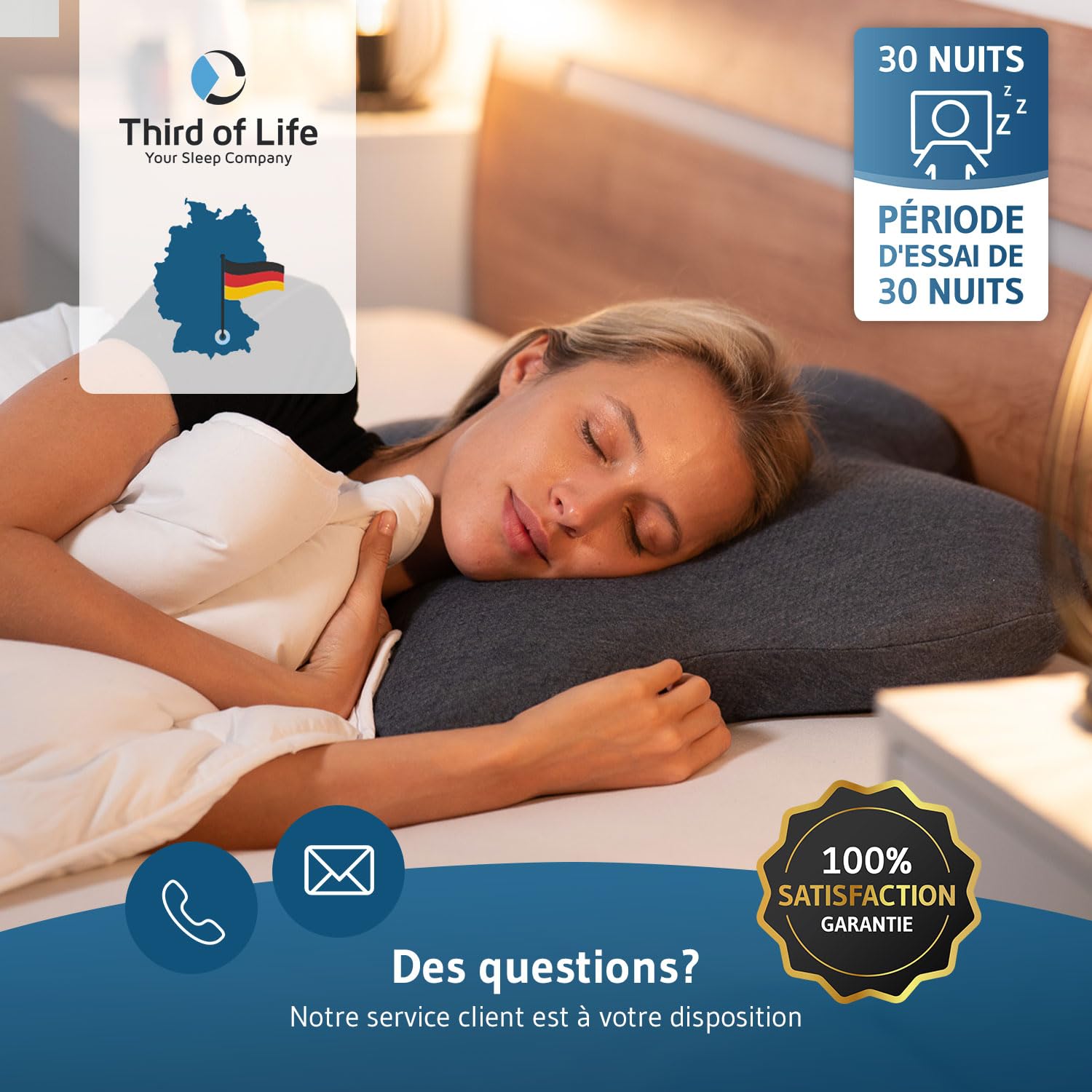 Oreiller cervical ACAMAR QuickDry à Mémoire de Forme pour dormeur latéral | Coussin ergonomique cervical idéal pour dormir sur le côté ou mi-côté ventre, housse avec thermorégulation et séchage rapide