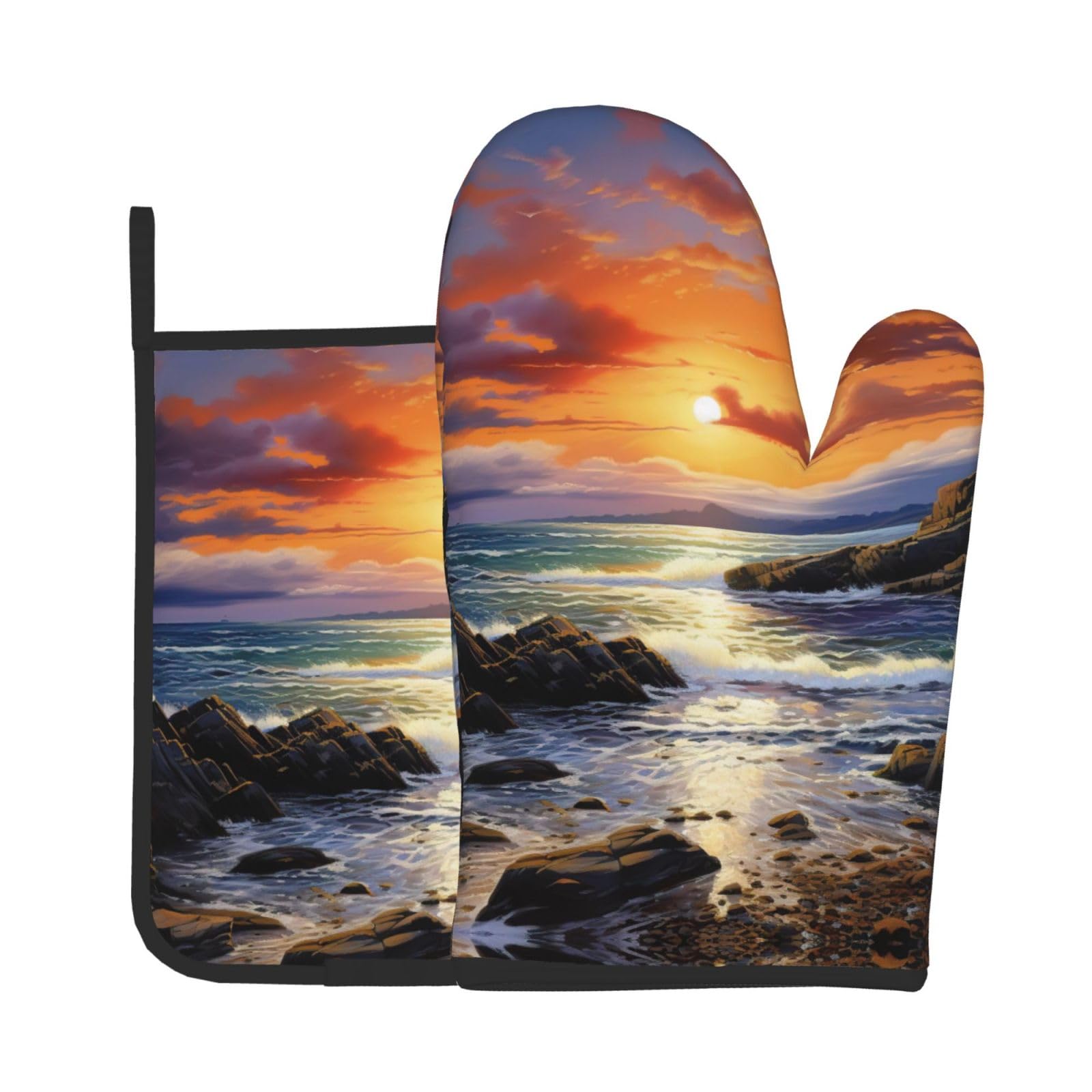 Ireland Sunset Seascape Kitchen Baking Two-Piece Set,Multipurpose Oven Gloves,Used for Barbecue Kitchen Baking