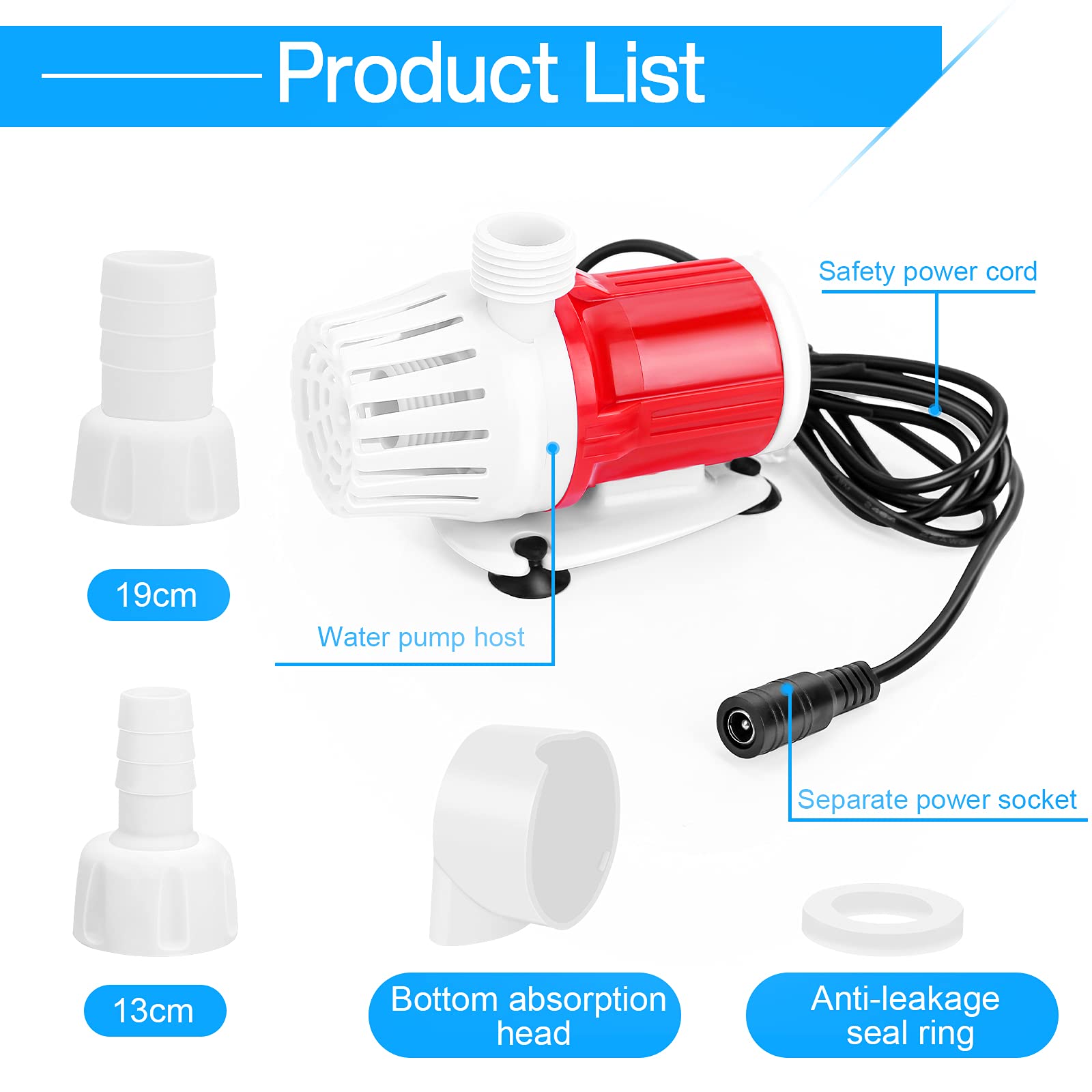 Pompe submersible DC12 V 1200 L/H - Pompe à eau portable pour aquarium - 20 W - Pompes à haut débit - Conversion de fréquence - Pompe à courant continu sans balais