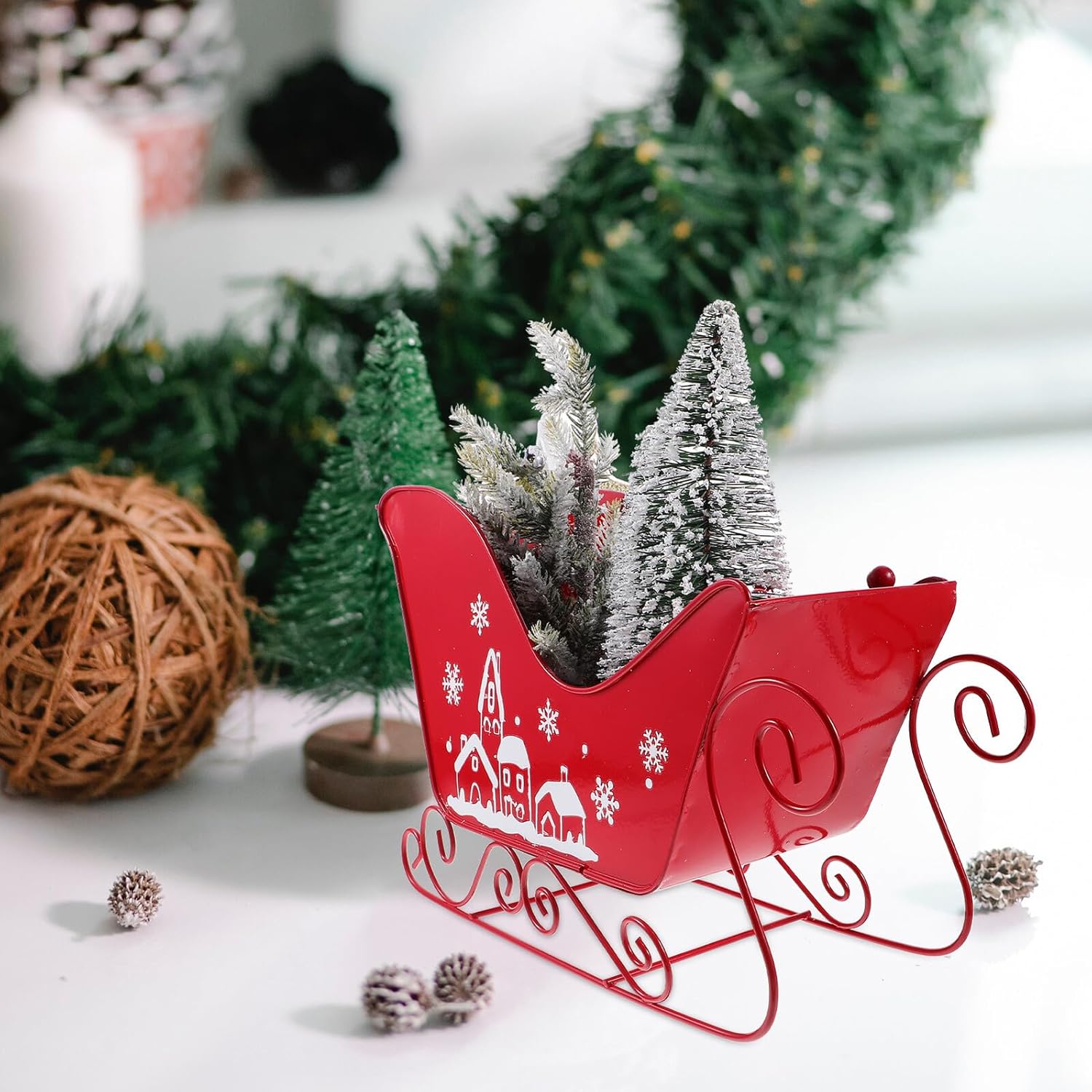 Christmas Sleigh Decoration Medium Size Christmas Tree Sleigh Ornament Desktop Holiday Tabletop Decor for Home Seasonal Festive Display