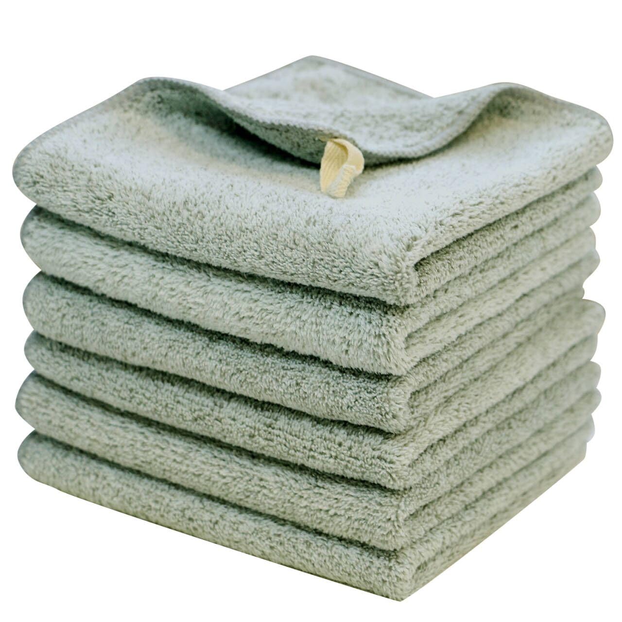 KLNYOOMicrofiber Facial Cloths for Face, Eye, Lips Fast Drying Reusable Washcloths Ultra Soft Face Towels Makeup Remover Cloths for Bath 12inch x 12inch White 6 Pack Celadon