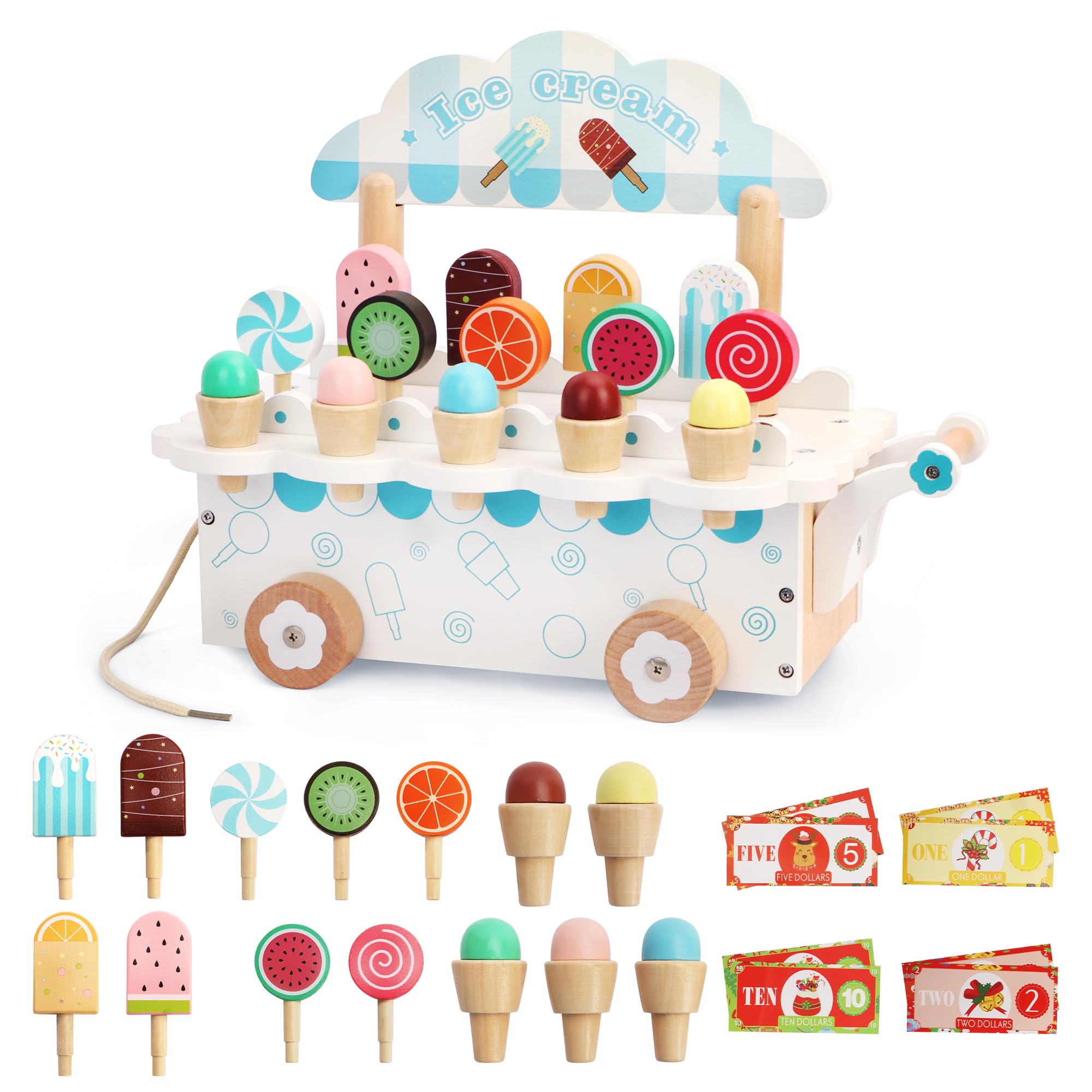 Melissa & Doug Banchetto dei Gelati - Gioco Gelateria in Legno, Giocattolo con Coppette e Coni Gelato Finto, Gioco di Imitazione Montessori, Regalo per Bambini e Bambine, 3+ Anni - Giochi e