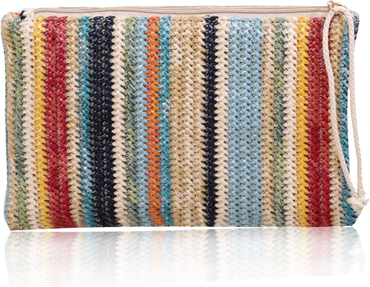 straw crossbody clutch Bag Summer Beach Stripe Purse Women Woven Zipper Wristlet Wallets