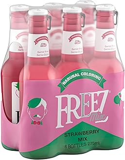 carbonated soda flavored cold drink non alcoholic strawberry mix 275 ml each, pack of 6, pink