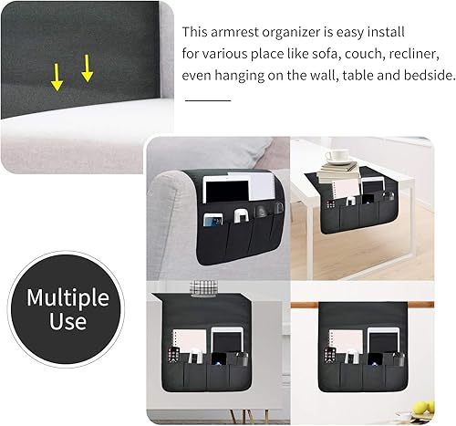 Miniatura 17 de Organizador de reposabrazos para sofá, soporte de control remoto para sofá reclinable, organizador de silla con 5 bolsillos para revista, tableta