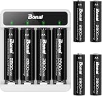 BONAI 1.8cm Ultra Slim AA AAA Battery Charger with 4X 2800mAh Rechargeable Batteries AA, Space-Saving Design, White
