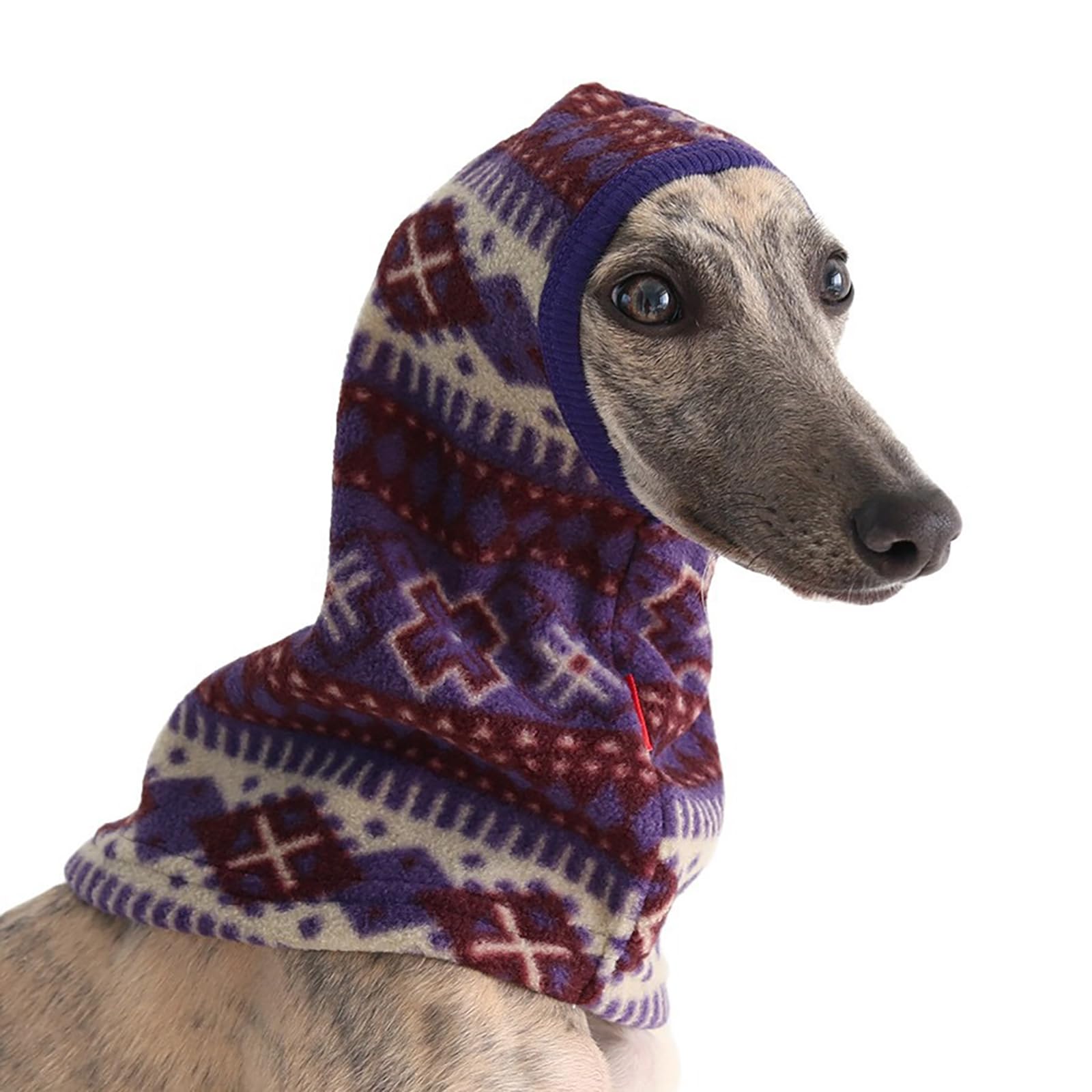Italian Greyhound Dog Hat,Warm Fleece Dog Snood Hat for Greyhounds Whippets,Ethnic style Antifreeze Head Cover,soothing and shockproof scarf Hats (Purple, S)