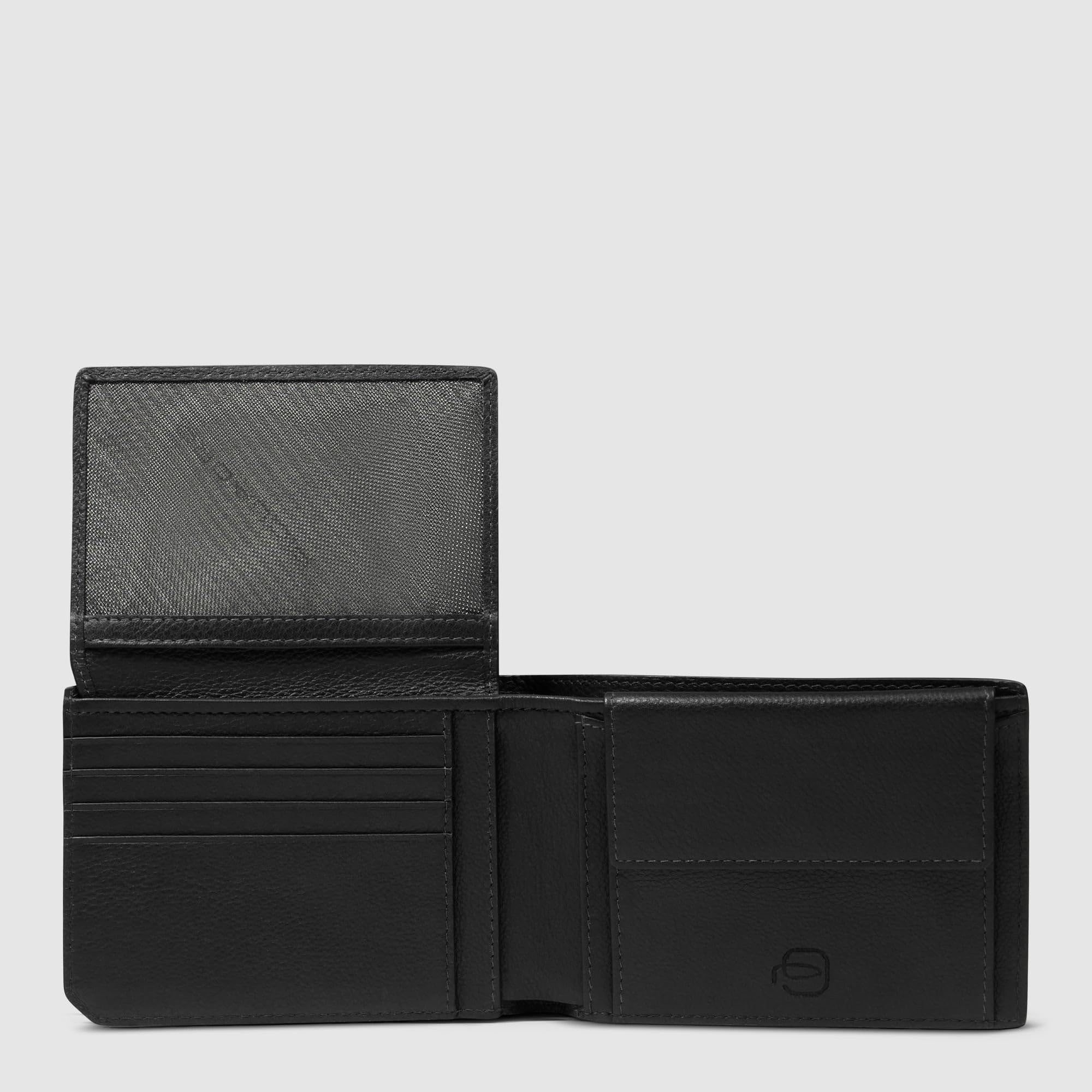 PIQUADRO - Portafoglio con Porta Documenti in Pelle - Uomo - Nero | Con Porta Monete, Alloggio carte, Vani organizzati, Elegante, Uso quotidiano