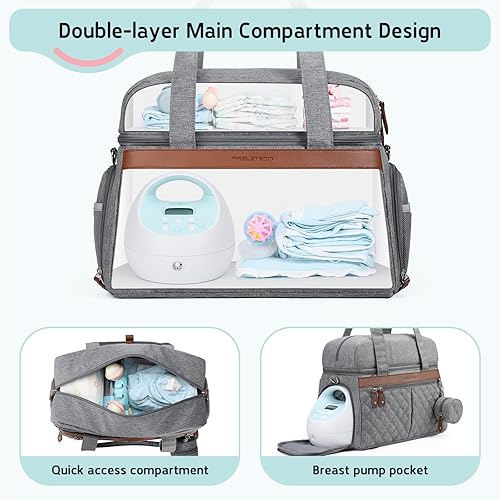 Miniatura 9 de Bolsa de extractor de leche, bolsa de pañales con 4 bolsillos más fríos, bolsa de trabajo de doble capa para madres que amamantan y se adapta a