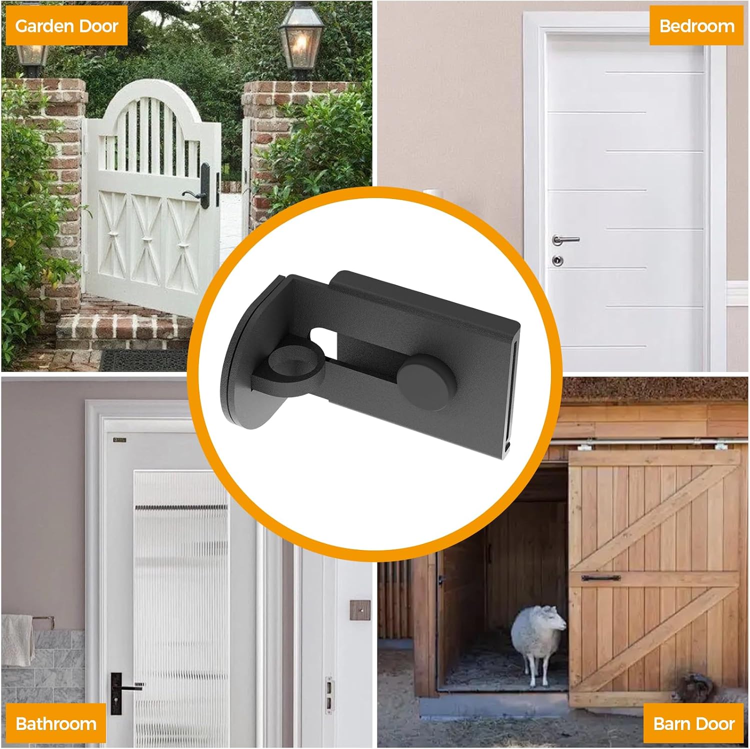 Sliding Door Lock, 90 Degree Door Hasp Latch Lock, Stainless Steel Security Right Angle Padlock with Screws for Push/Sliding/Barn Doors (1PC, Black, Large)