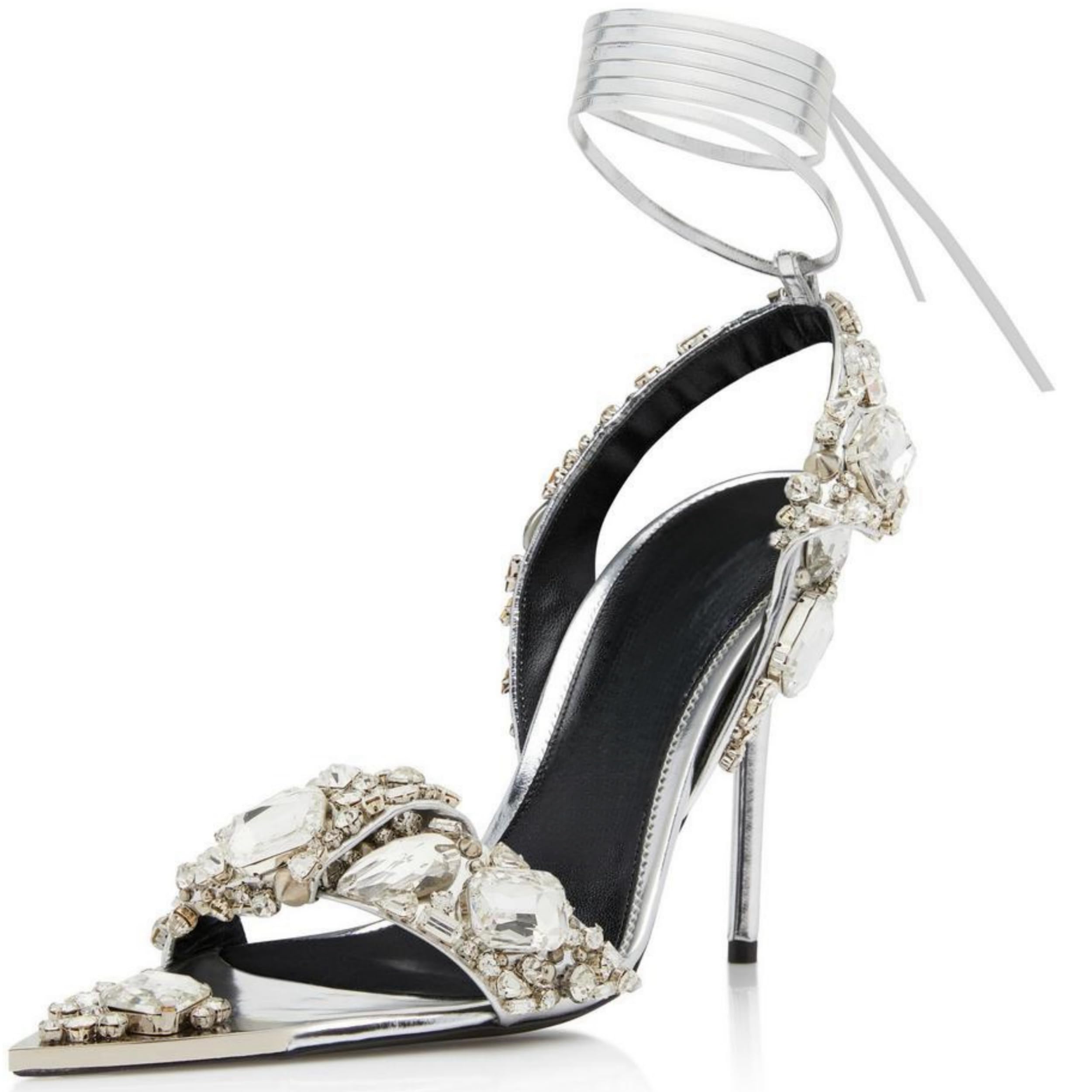 Glitter Square Big Diamond Stiletto Heeled Sandals for Women,Women's Sparkly Big Rhinestone Pointed Open Toe Heels Sandals Lace Up Strappy Backless Pumps Sexy Summer Wedding Party Prom Dress