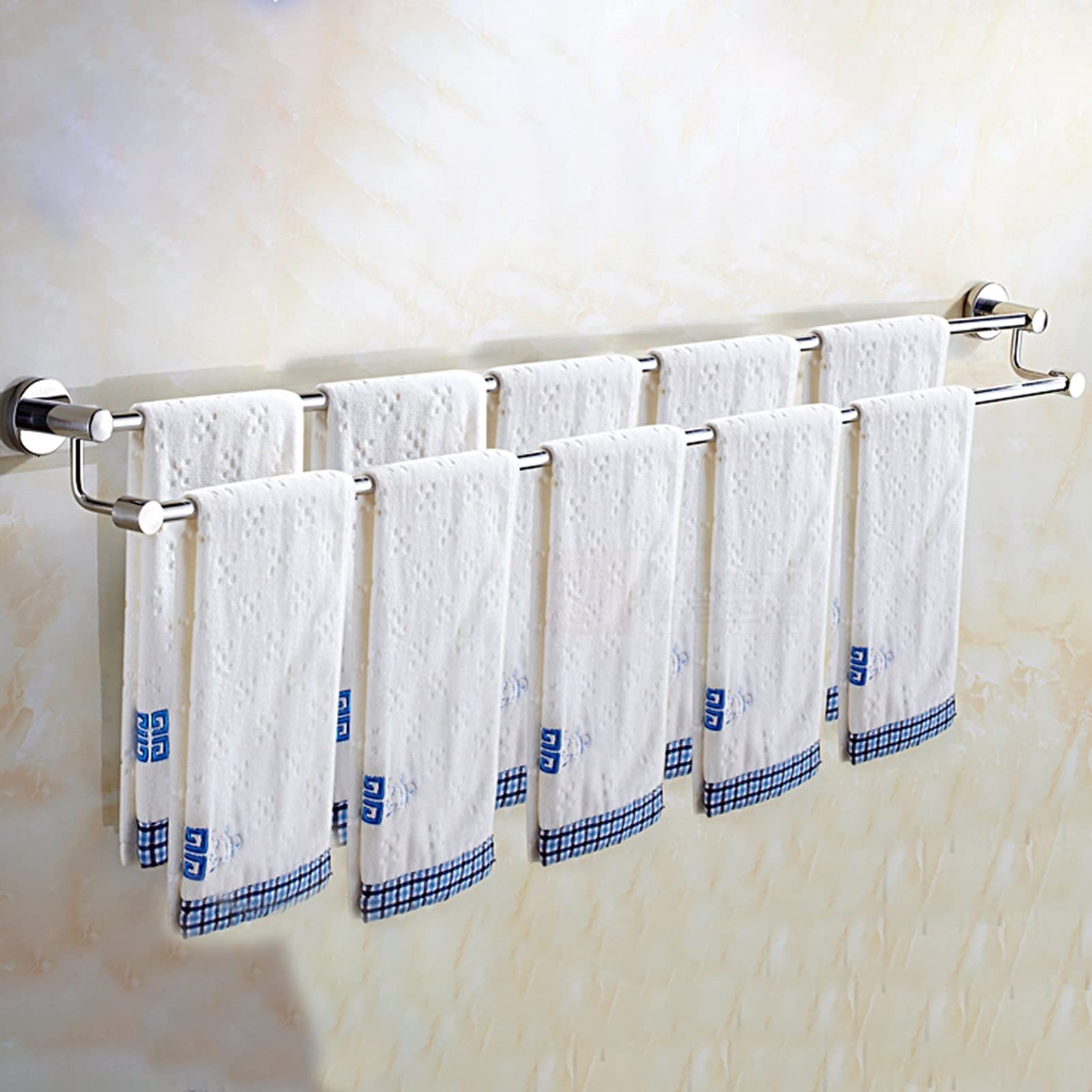 Handtuchhalter zur Wandmontage, doppelter Handtuchhalter, Badezimmer-Handtuchhalter aus Edelstahl, 30–120 cm, poliertes Silber-Finish, runde Handtuchstange/60 cm