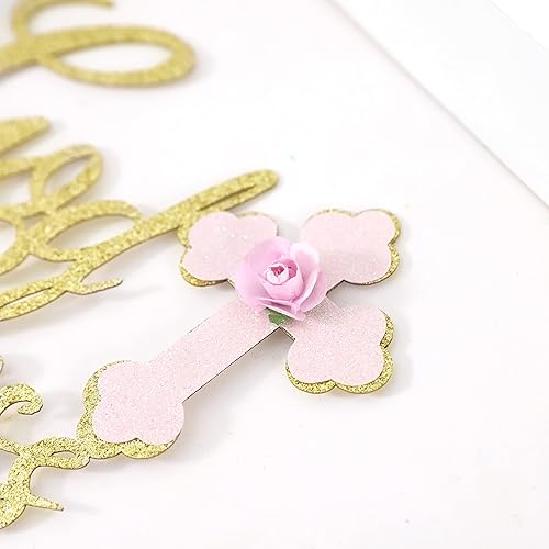 Miniatura 7 de Decoración para pastel de Girl God Bless - Decoración de recuerdo de bautismo y bautizo con cruz, oro brillante