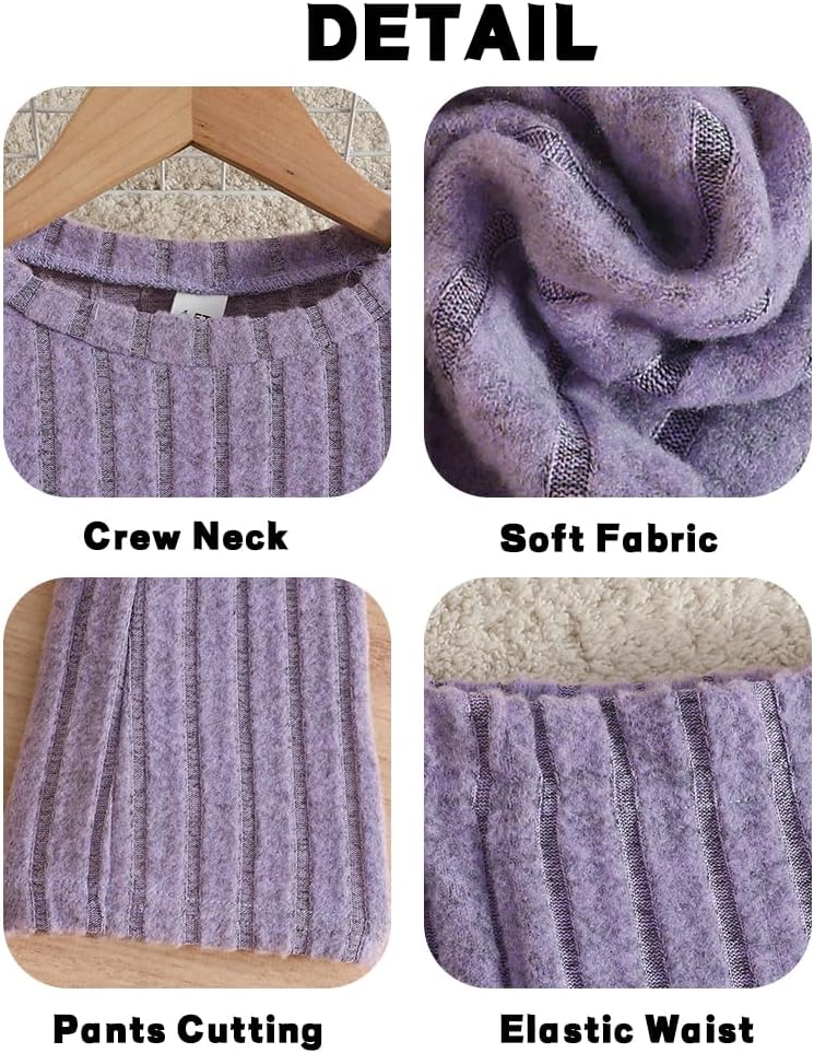 Toddler Girls Clothes Ribbed Color Block Pullover Tops + Flare Pants Set Fall Outfits - Image 6