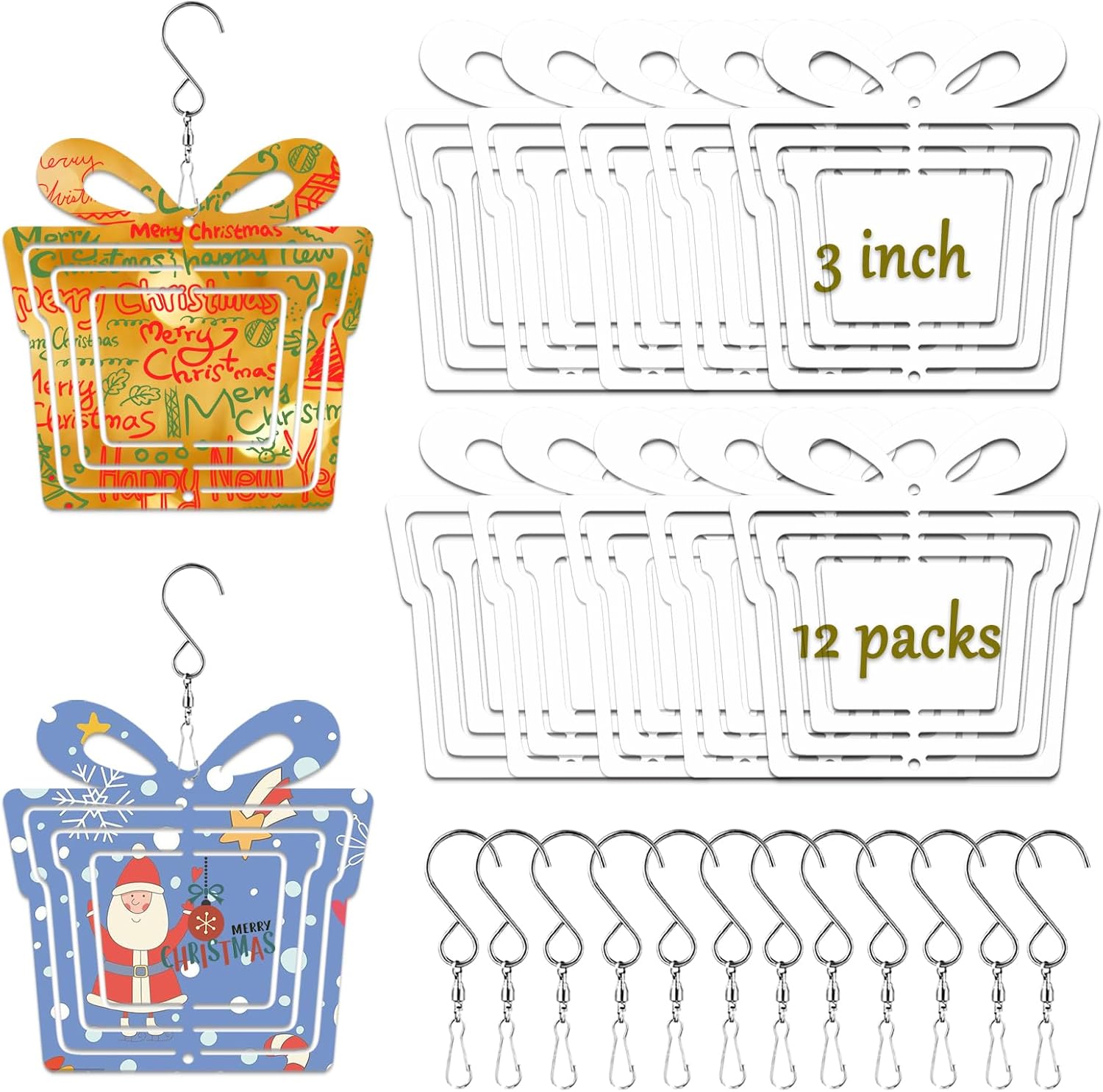 12Pack 3inch Sublimation Wind Spinner Blanks 3D Aluminum Metal Wind Sculpture Kinetic Spinners for Yard and Garden Indoor Art Sublimation Christmas Ornament Hanging Decoration (Gift Box)