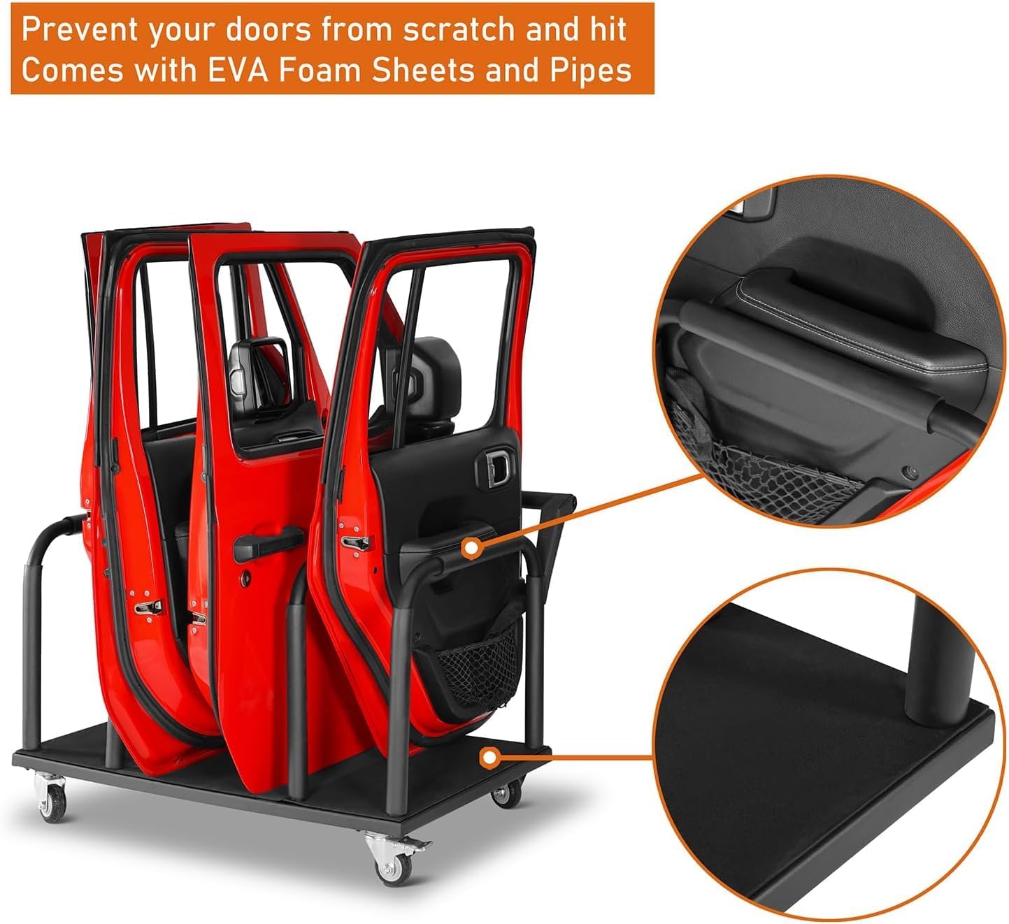 Hooke Road 4 Doors Storage Cart Rack Sliding Door Hanger Stand Holder for Jeep Wrangler JK JL Gladiator JT 2007-2026 & Ford Bronco 2021-2026