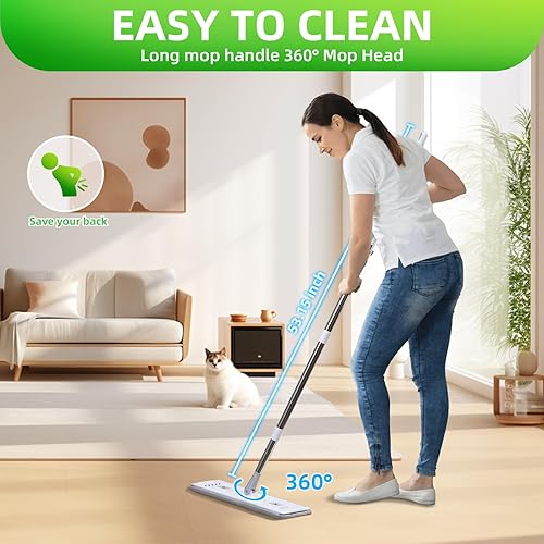 Miniatura 3 de Juego de mopa de pared y cubeta limpiador de pared para limpieza de baño, mopa de piso con giratorio para cocina, regalo encantador para mujeres, 6