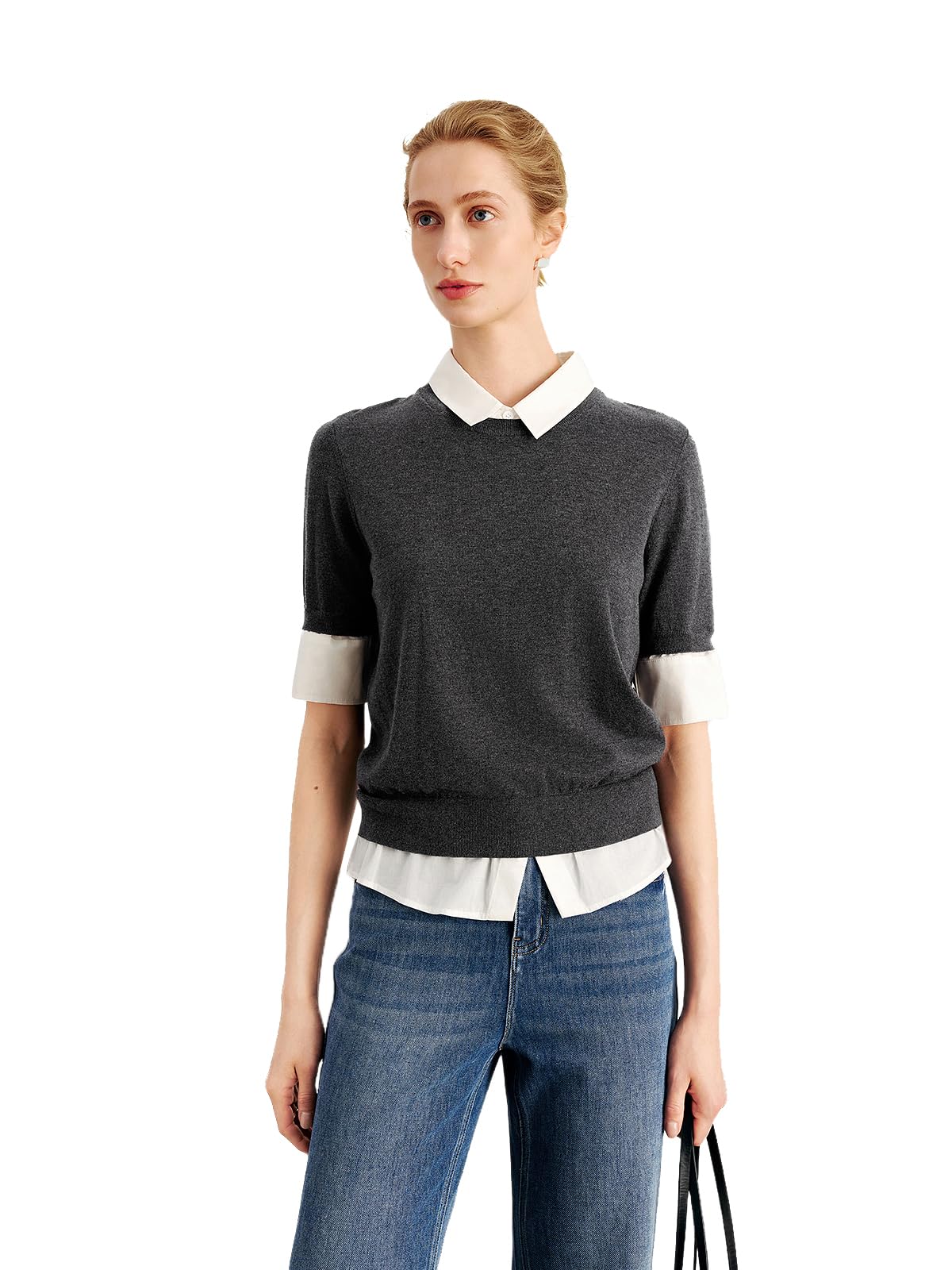 Photo 1 of Meilleur moment Women's Short Sleeve Layered Knit Top Gray