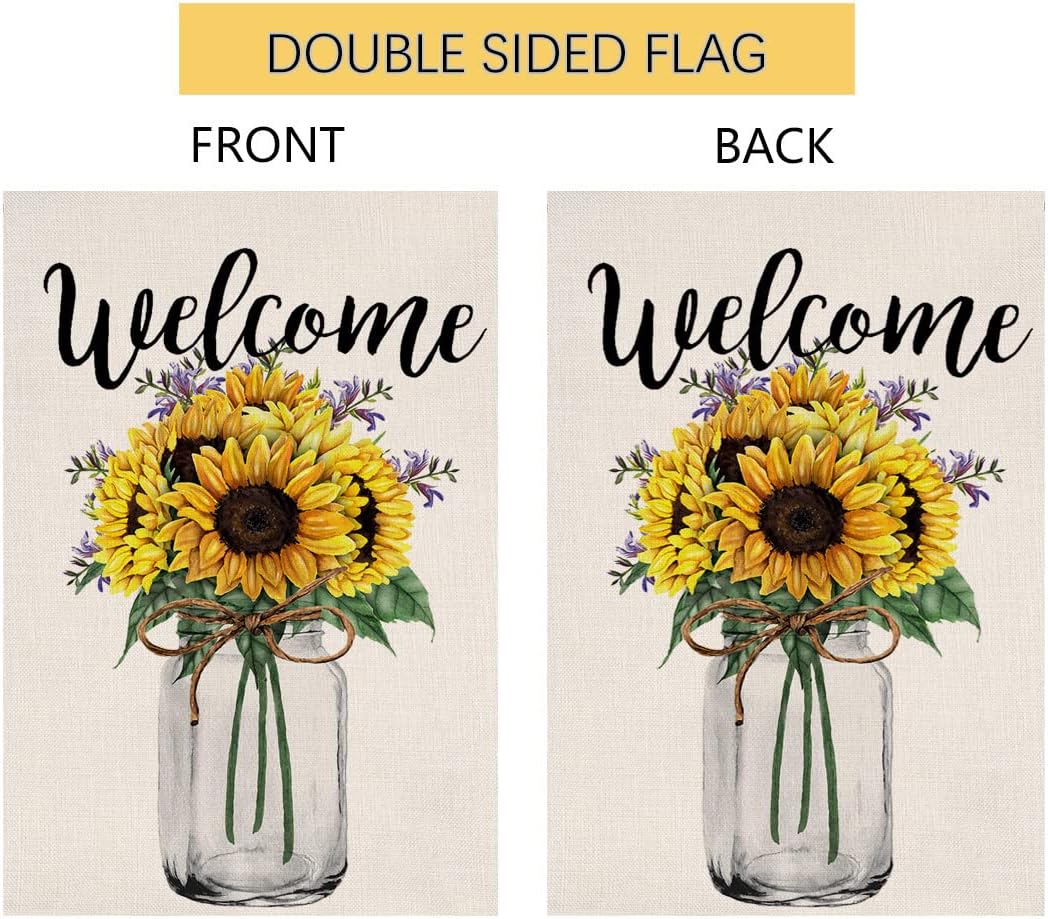 BLKWHT Spring Summer Sunflower Garden Flag Vertical Double Sided Welcome Mason Jar Floral Farmhouse Burlap Yard Outdoor Decor 12.5 x 18 Inches (143902)