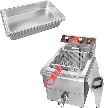 EGGKITPO 6-Pack 6" Full Size Catering Pans Buffet Pans for Home Use 12L Deep Fryer with Oil Drain and Timer 120V 1800W for Commercial Kitchen Supplies