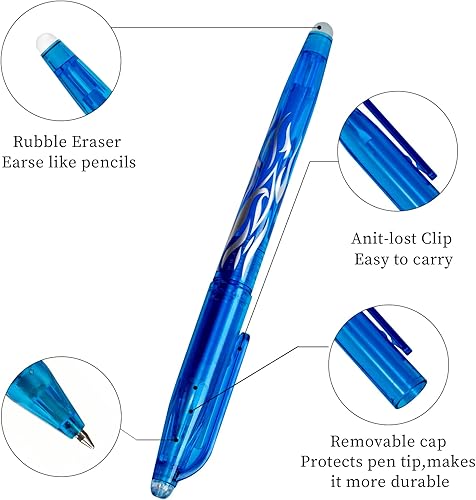 Miniatura 2 de RIANCY Bolígrafos de gel negros borrables, paquete de 8, punta de 0.028 in, tinta de secado rápido, ideal para sudoku, crucigramas, tareas y más